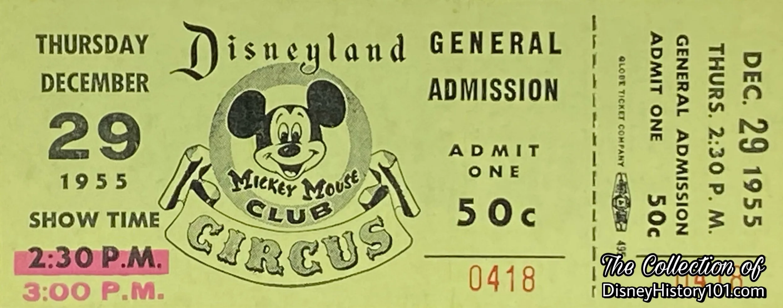 Mickey Mouse Club Circus General Admission Ticket, (2:30 P.M., December 29th, 1955)