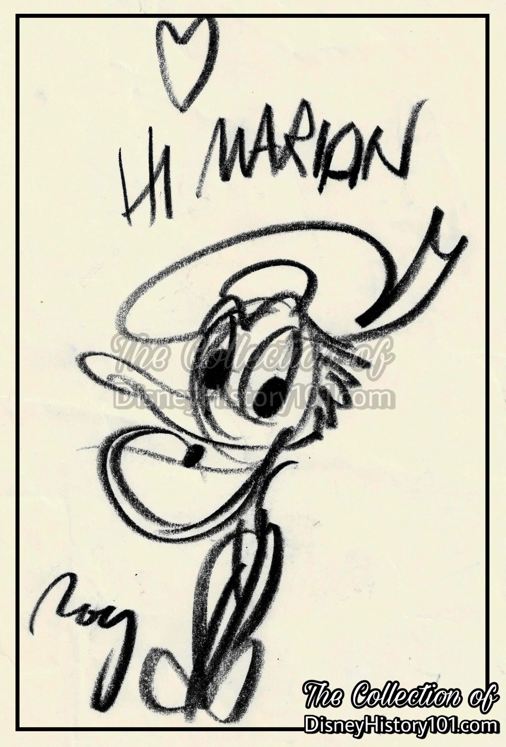 An original sketch of Donald Duck by Roy Williams.  Disney History 101 Collection.