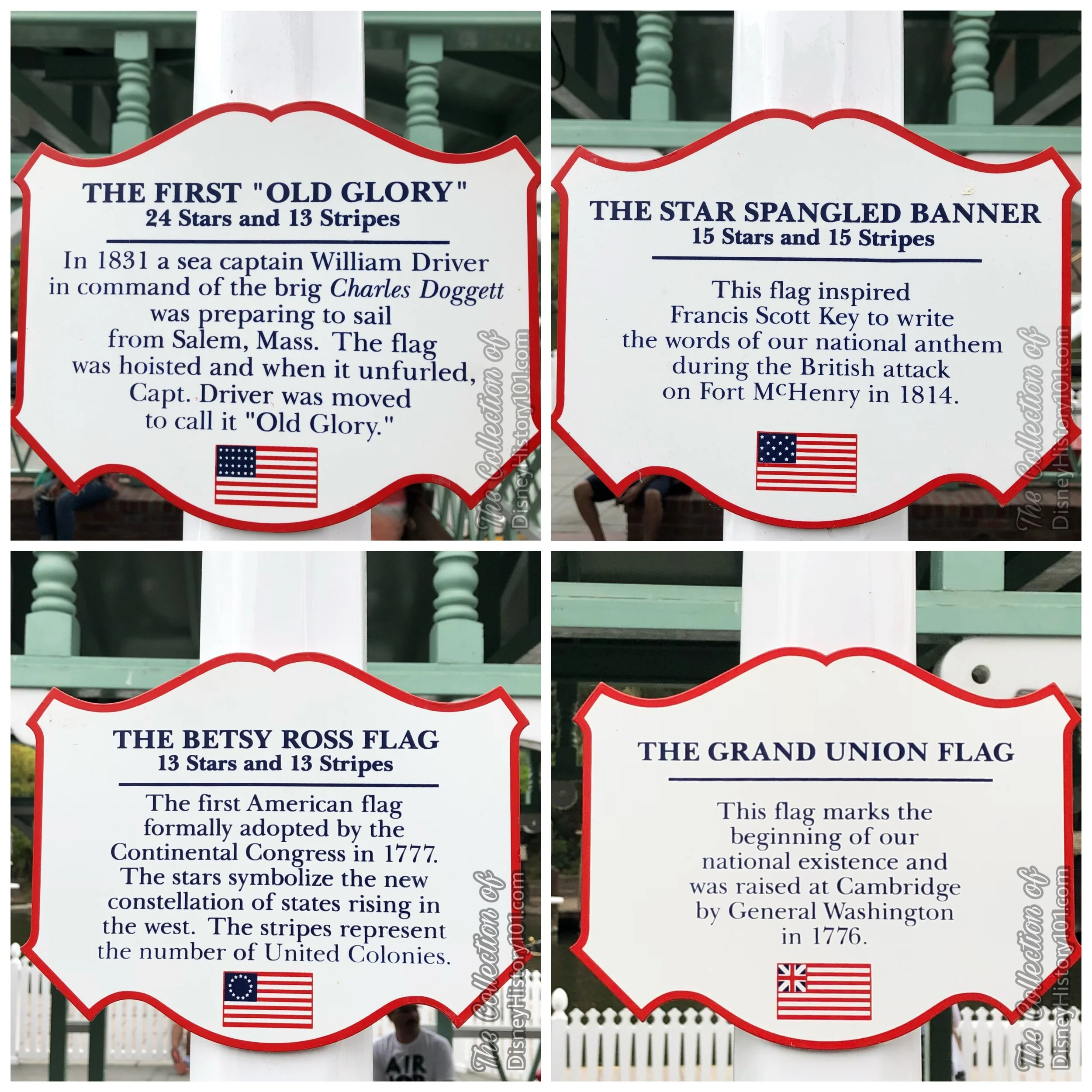  This Disneyland exhibit would have a legacy of sorts in the  Corridor of Flags , on the second level of the  American Adventure  building at  Walt Disney World Epcot Center . There, the exhibit would open with some 44 flags that have flown over the 