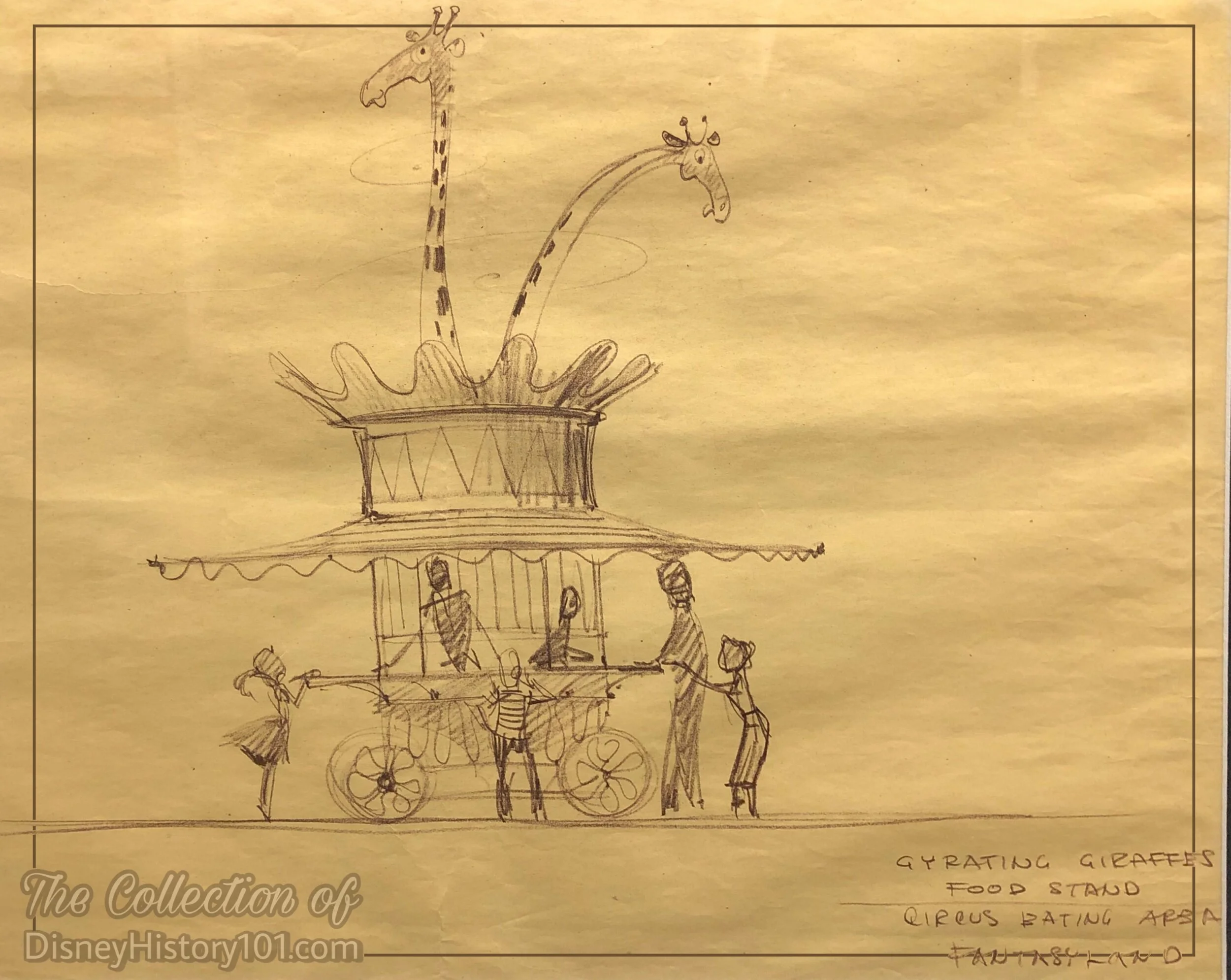 The circus-themed “Gyrating Giraffes Food Stand” by Bruce Bushman ; Former Collection of Richard Kraft, (1954)