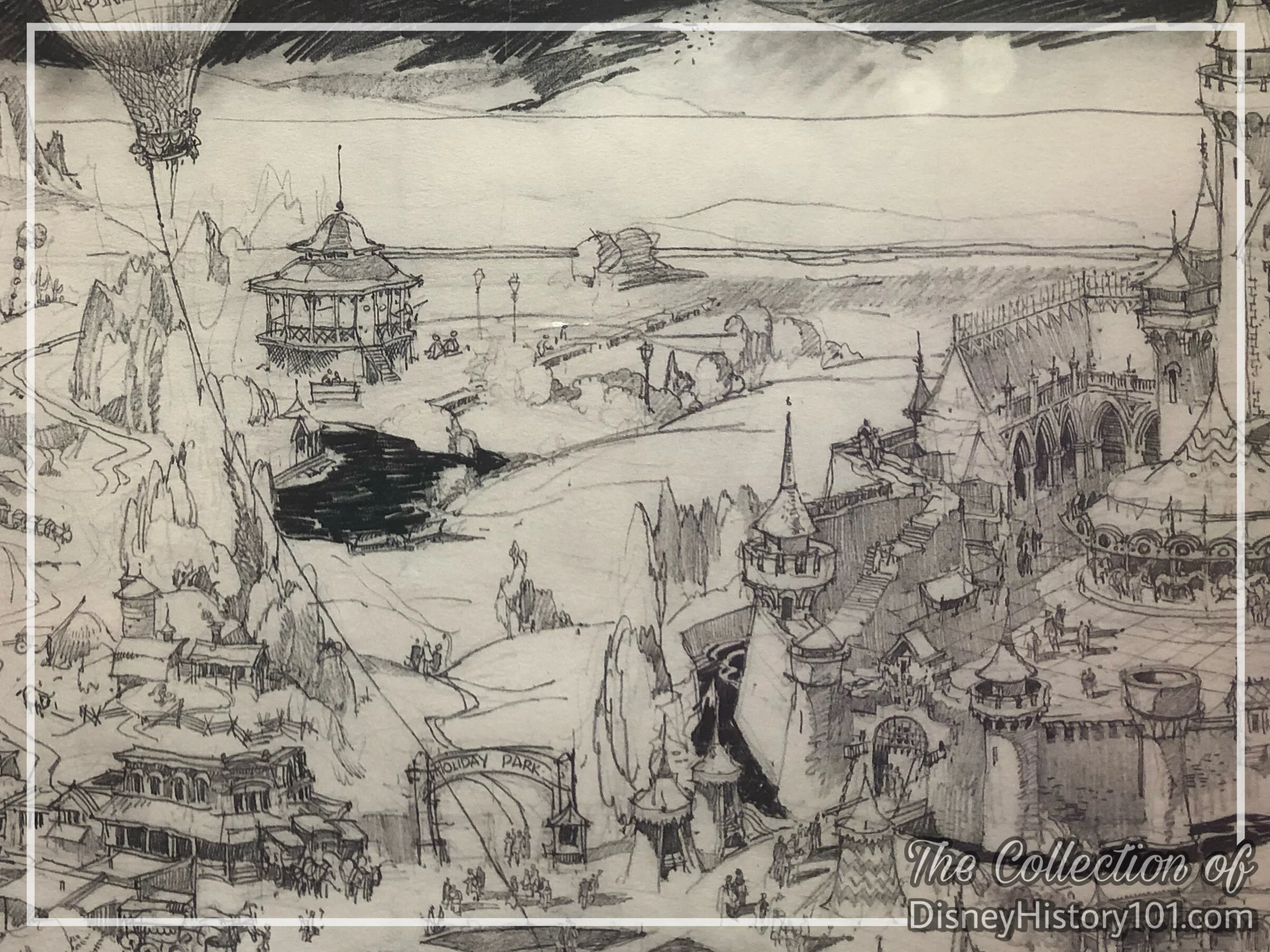Excerpt of “Aerial Schematic View" over Disneyland by Herb Ryman, originally produced September 26 & 27, 1953.