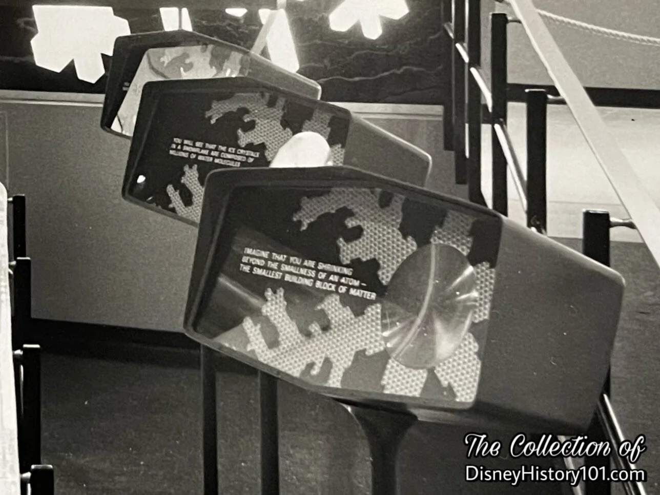 Some of the eight "Display Pods" as seen in the Adventure Thru Inner Space Main Entry Hall Queue Area in this Press Photo Excerpt, 1967.