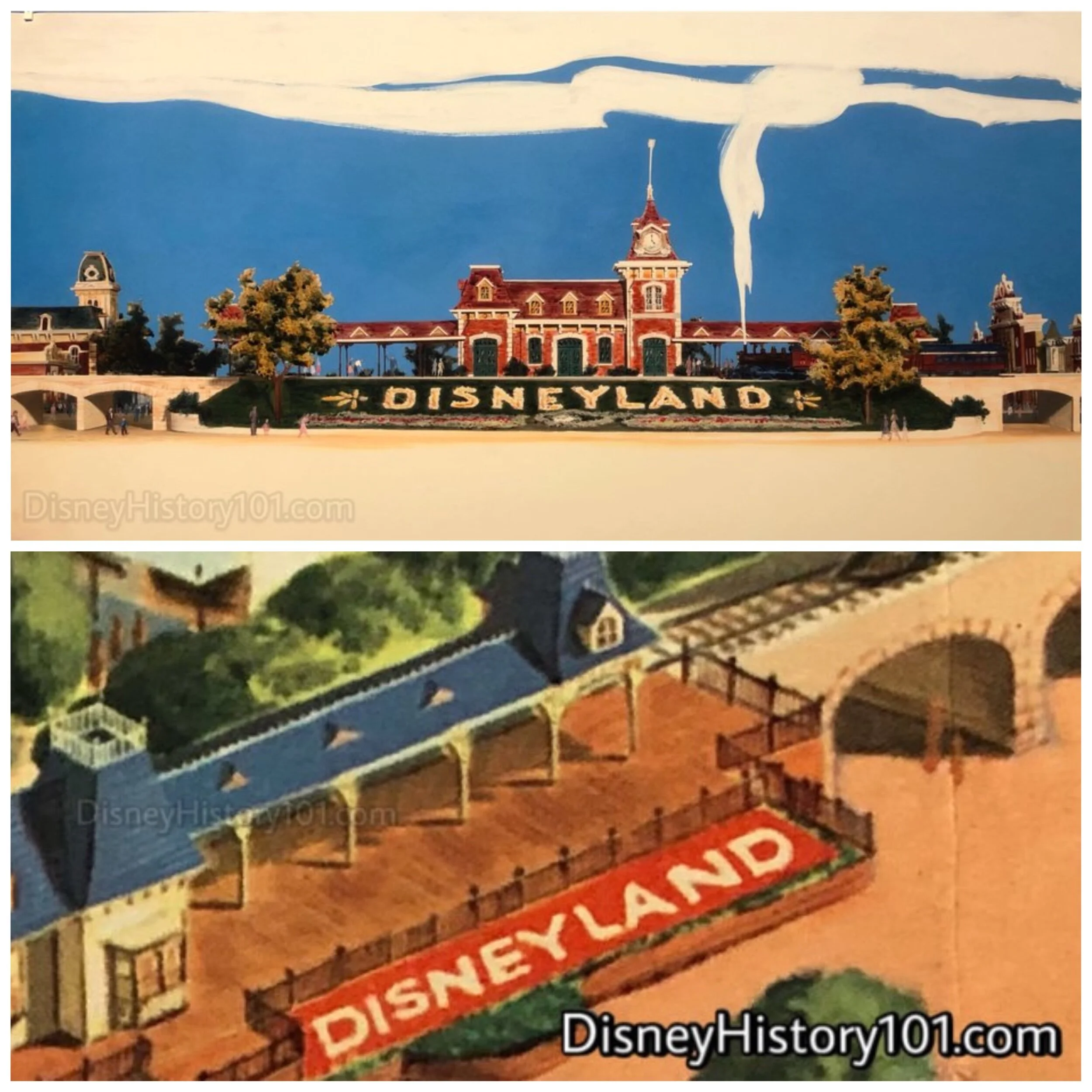 Early c. 1954 Concept Art (top) ; c. 1954 Mattel Musical Map Excerpt (bottom)