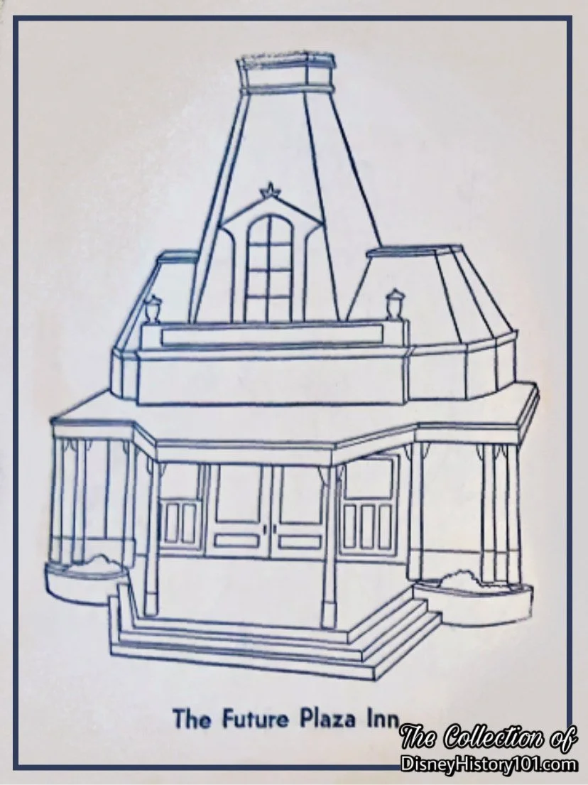 One Disneyland Coloring Book image produced and published c.1964, depicts “The Future Plaza Inn”