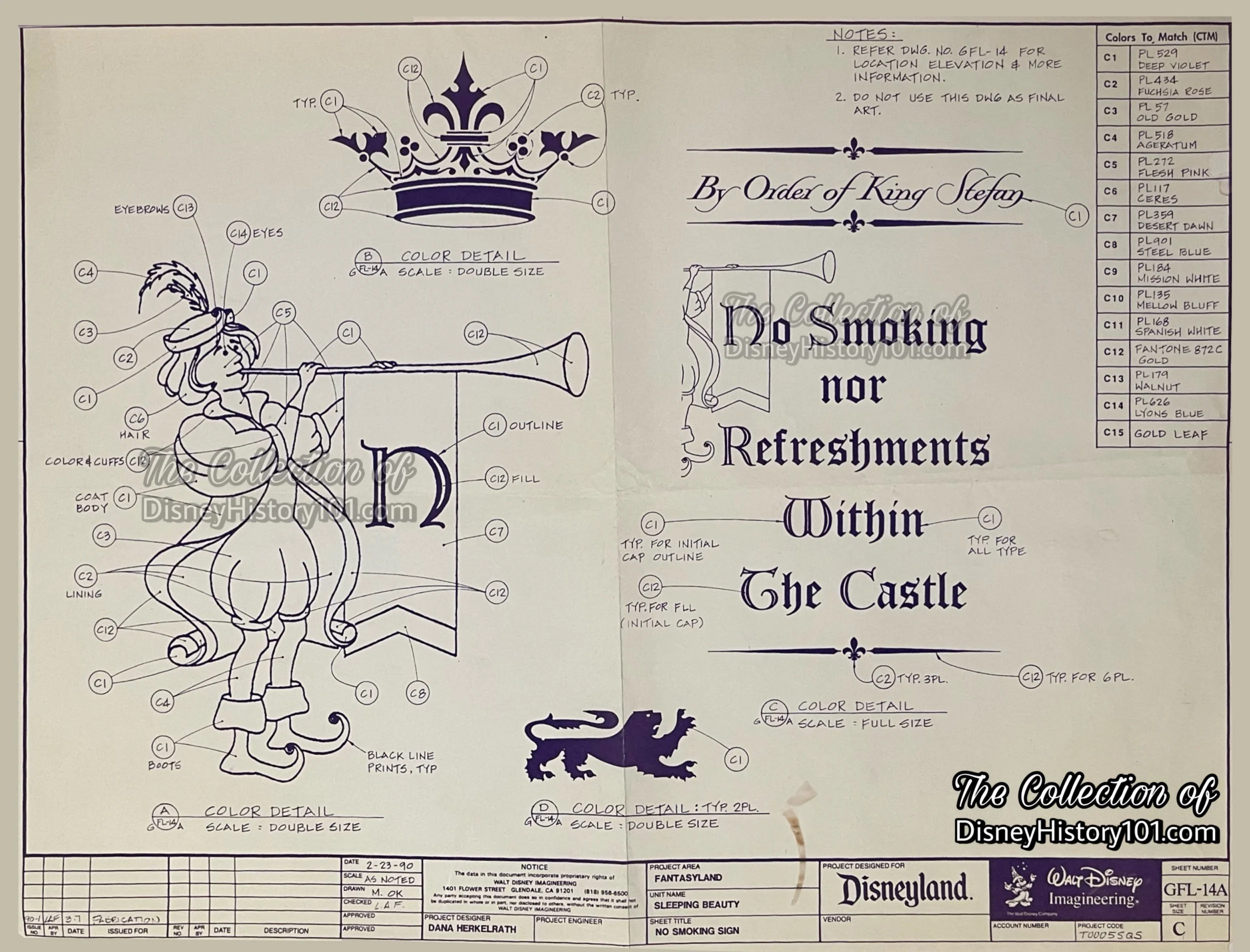 Fantasyland “No Smoking” Sign Design by WDI, 1990.
