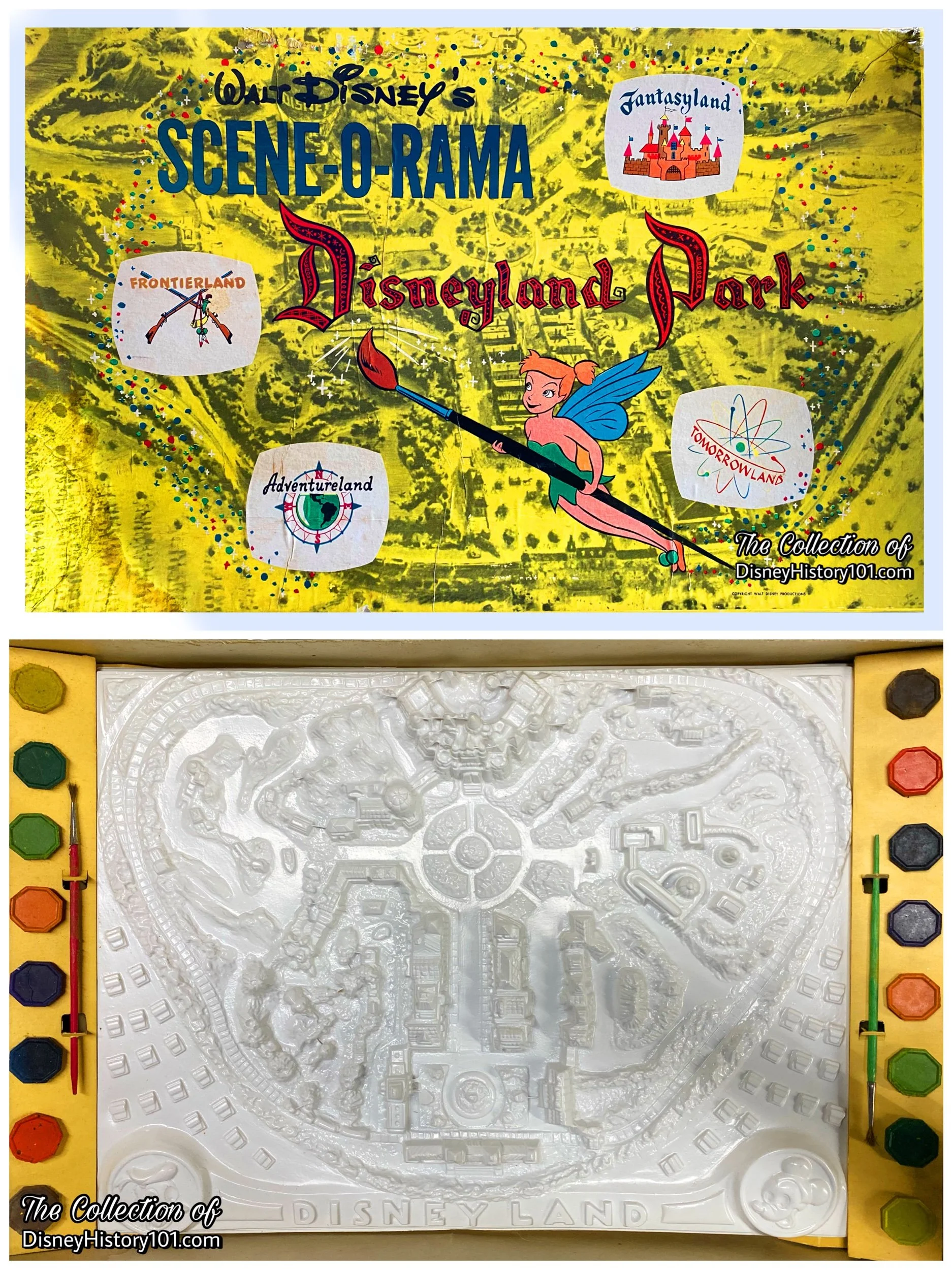 Early c.1955 licensed product “Walt Disney’s Scene-O-Rama Disneyland Park” toy featured this street east of Main Street (above).