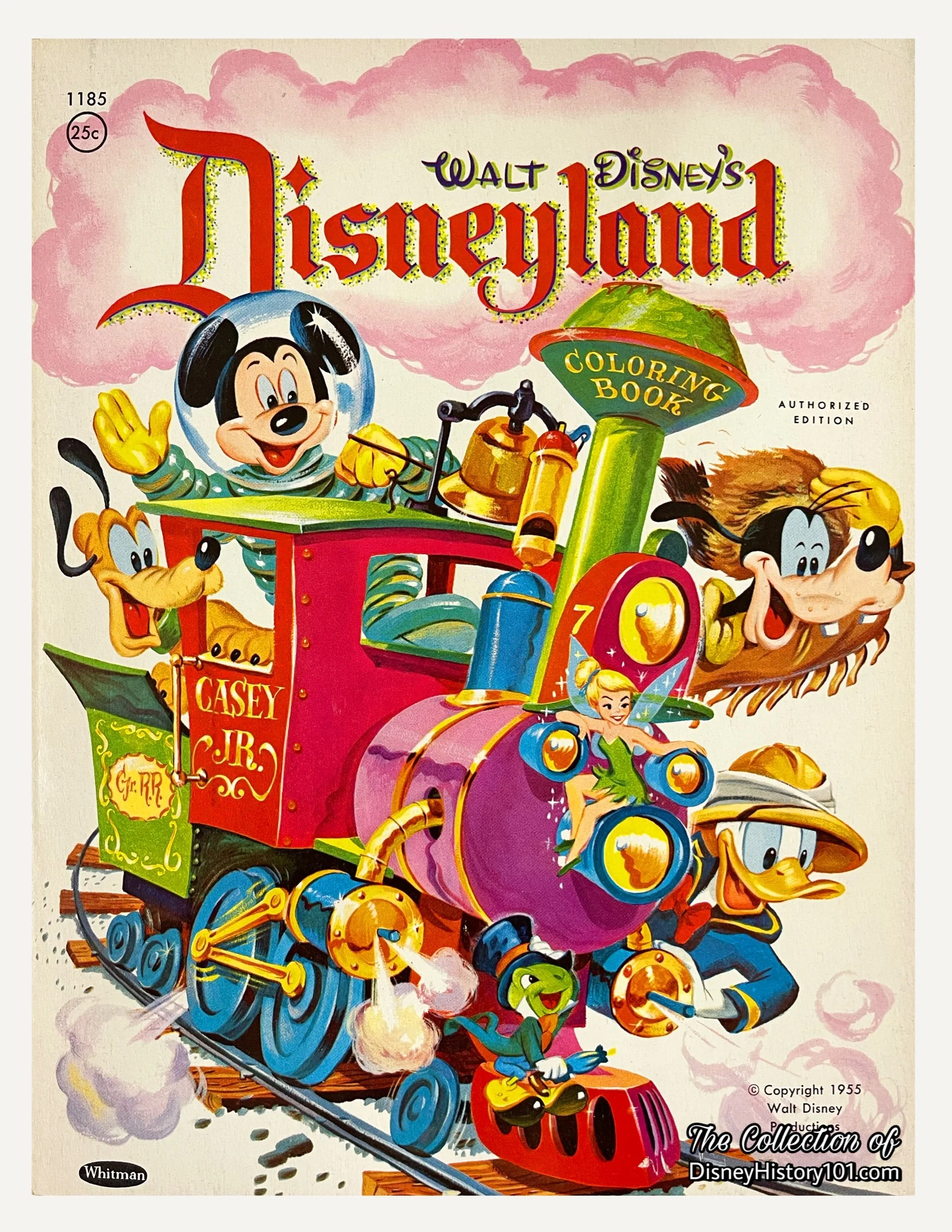 “Walt Disney’s Disneyland Coloring Book” by Whitman depicted the Casey Junior Circus Train on the cover, c.1955.