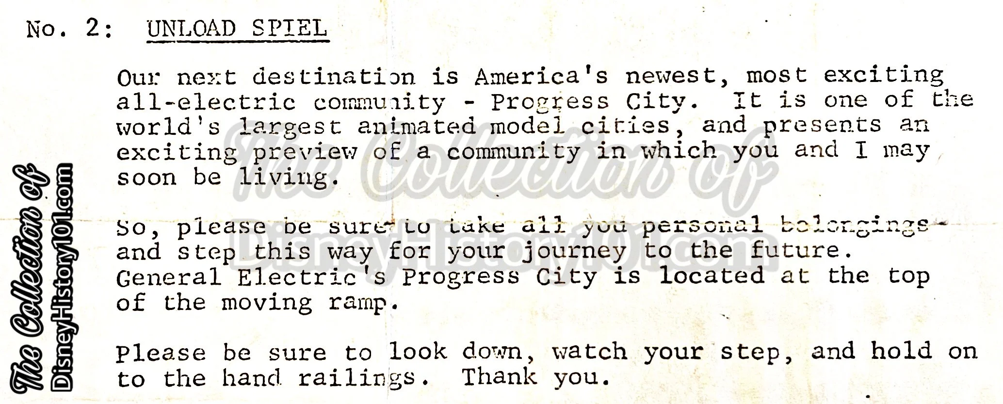 The General Electric Live Unload Spiel, Revised January of 1972