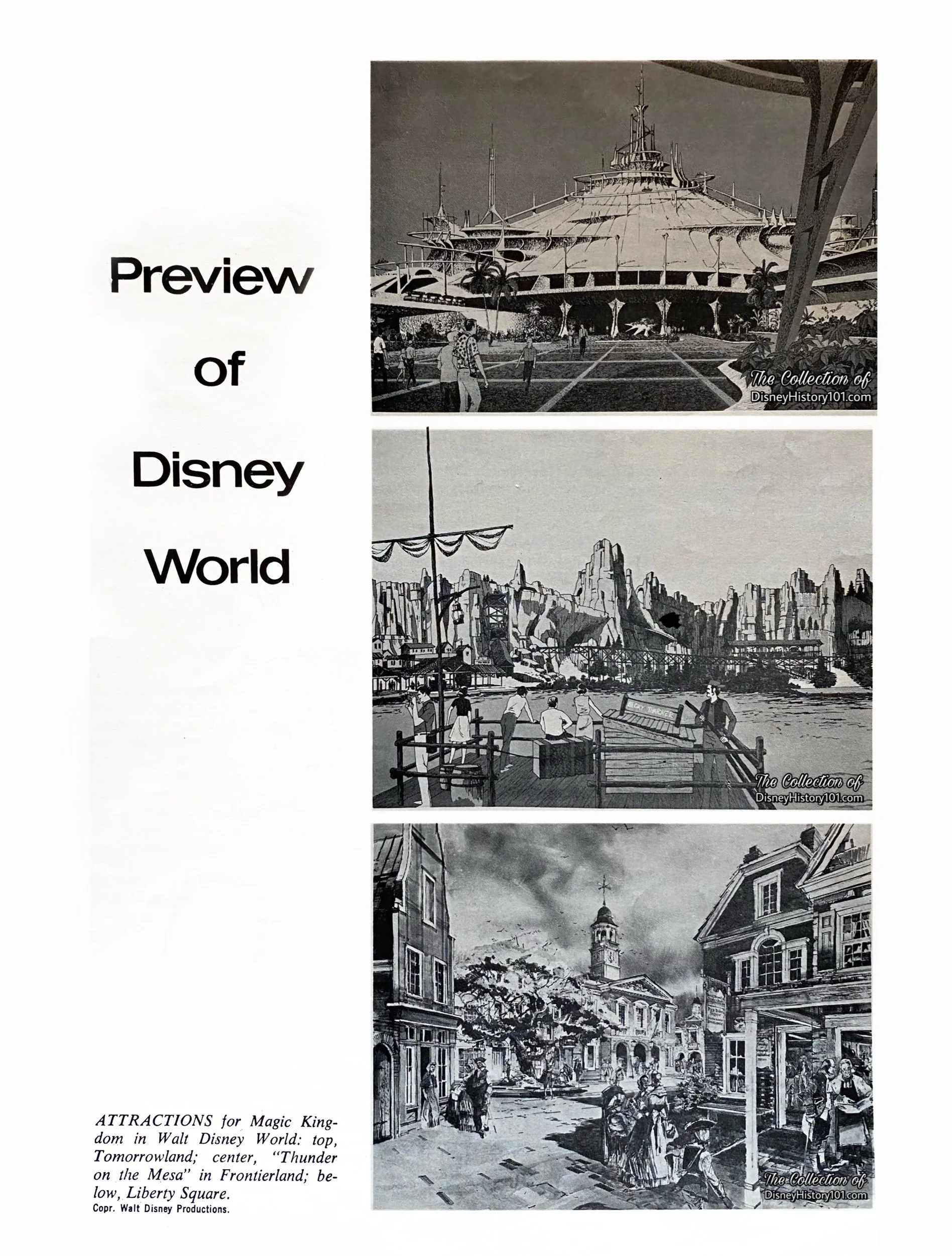 "Thunder on the Mesa" Preview of Disney World prospectus, published July of 1969 - before Big Thunder Mountain Railroad opened at Disneyland; © Walt Disney Productions.