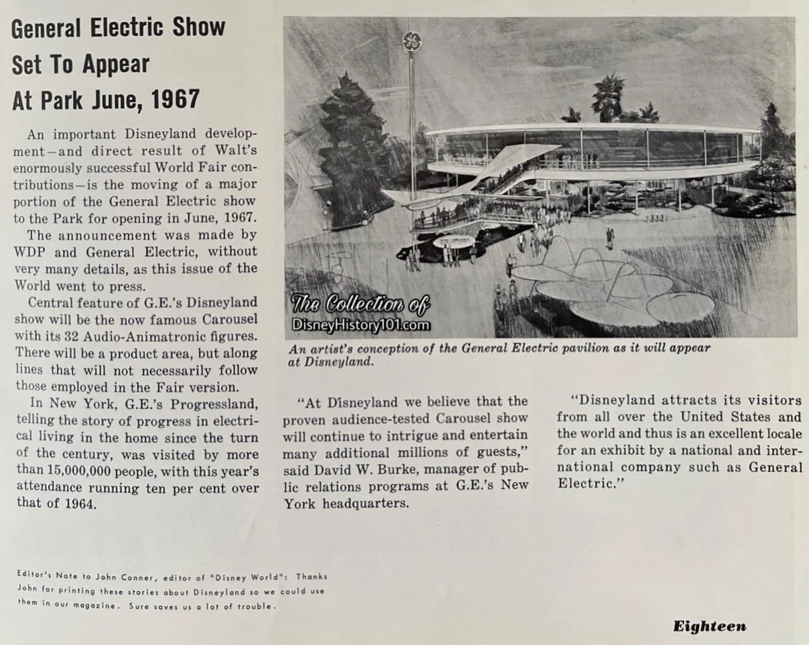Excerpt from Backstage Disneyland, Vol.4, No.4 ; December of 1965 