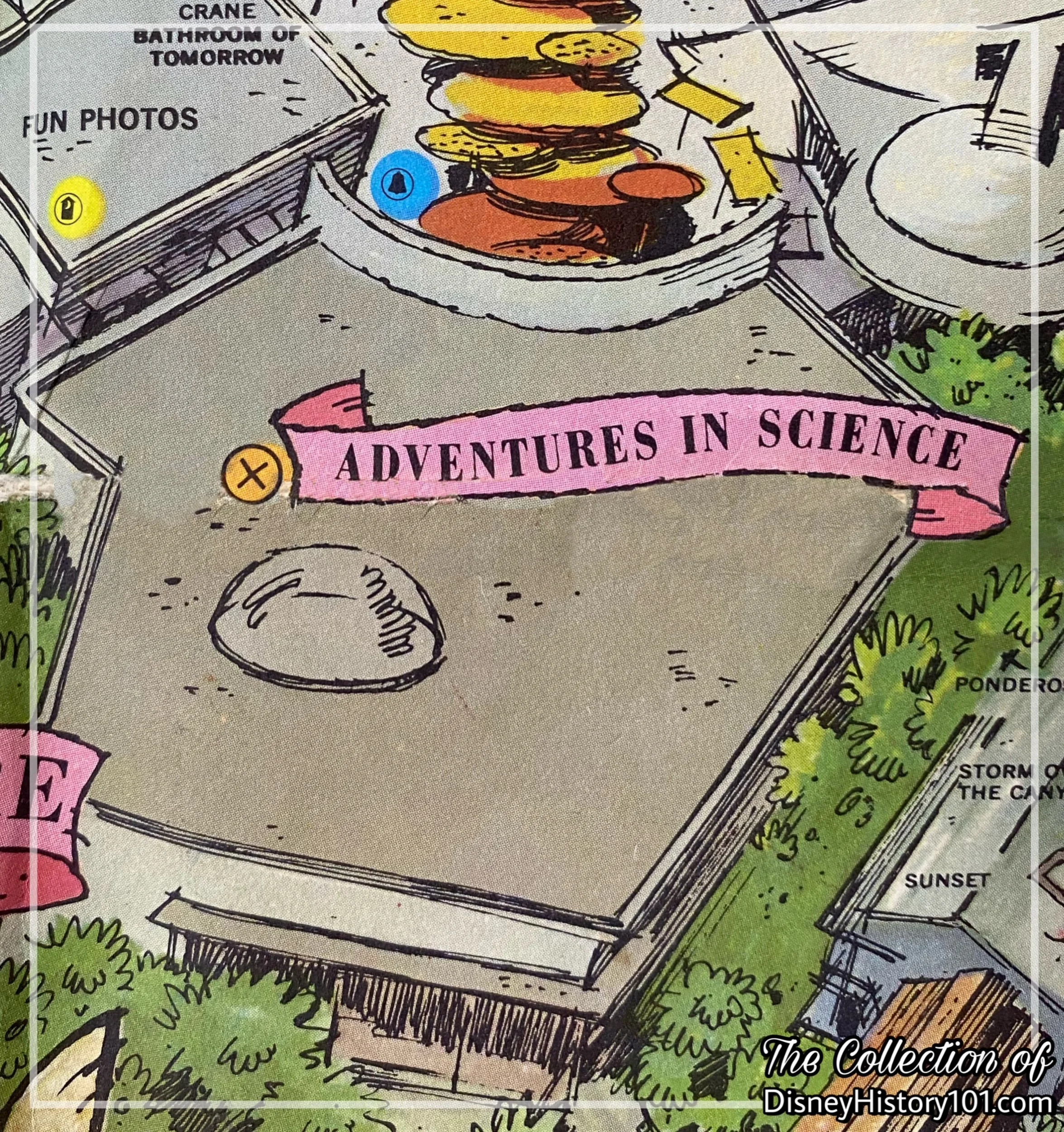 Adventures in Science featured as a “Future Attraction” on the c.1962 DISNEYLAND© Map by Sam McKim.
