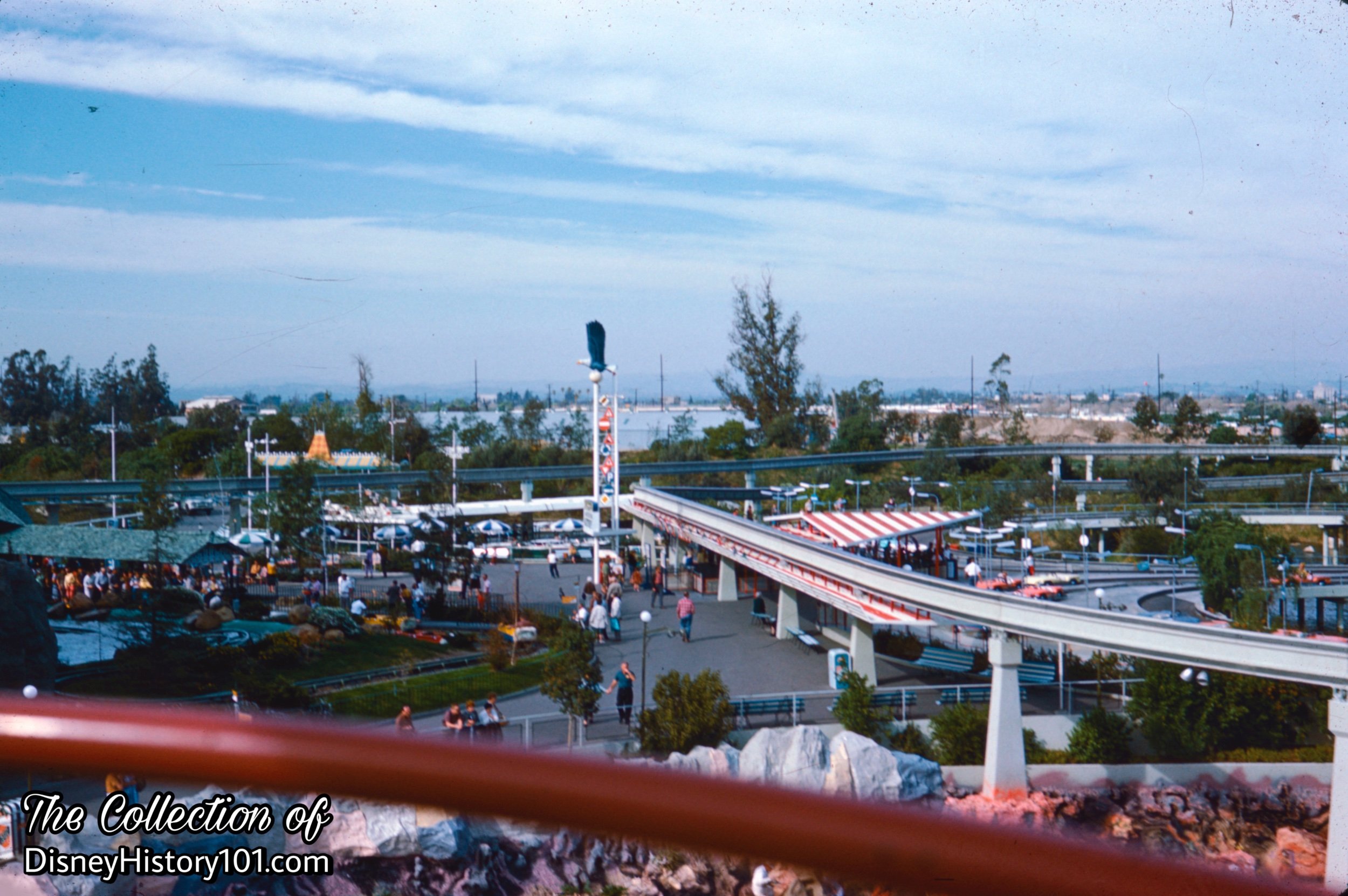 A Skyway Bucket gives a glimpse beyond the perimeter and of the drained Submarine Lagoon.