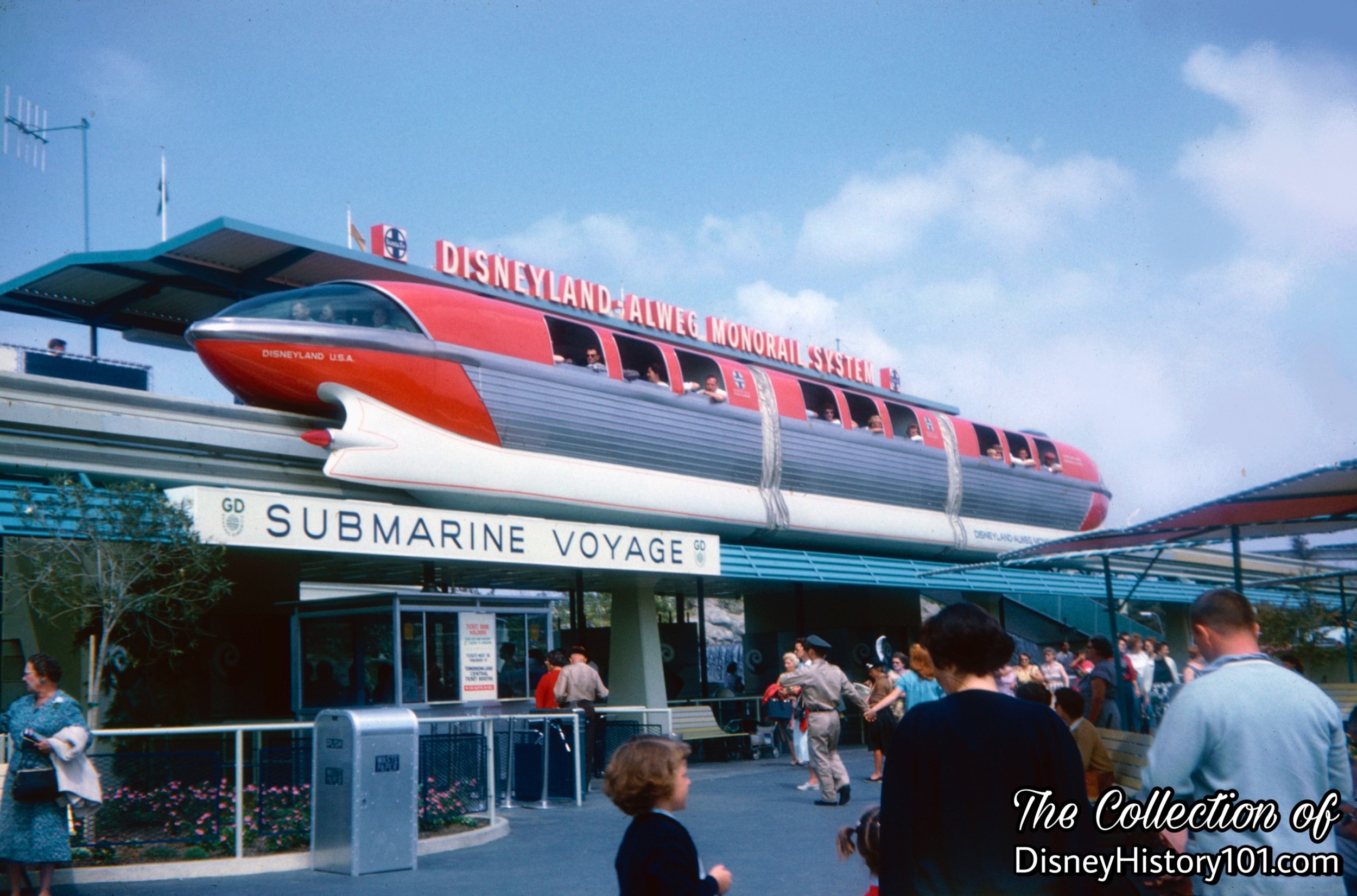 The Santa Fe & Disneyland - ALWEG Monorail Mark I Red at Tomorrowland Station.