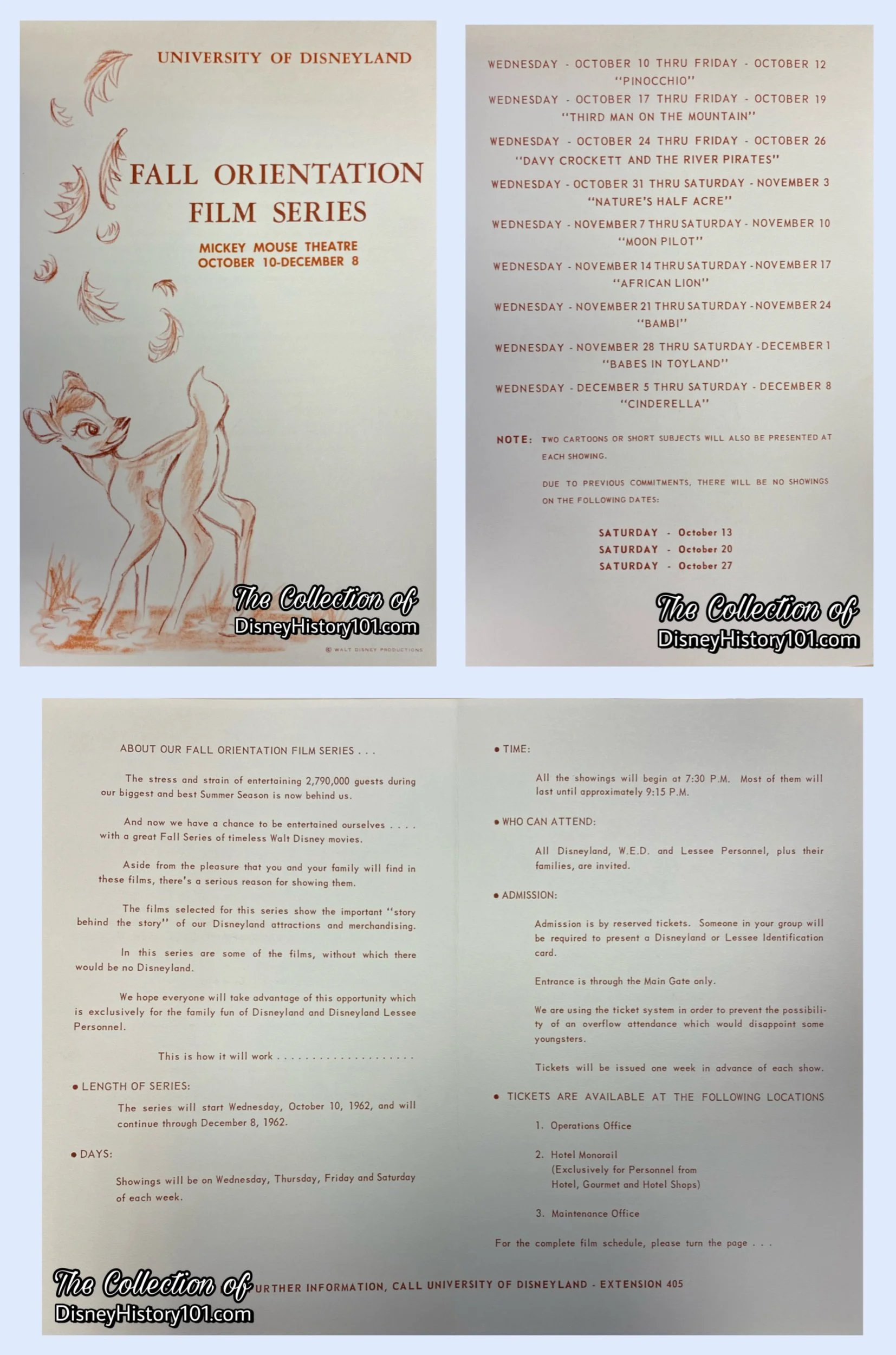 Fall Orientation Film Series Handbill distributed to Cast Members with issues of Backstage Disneyland