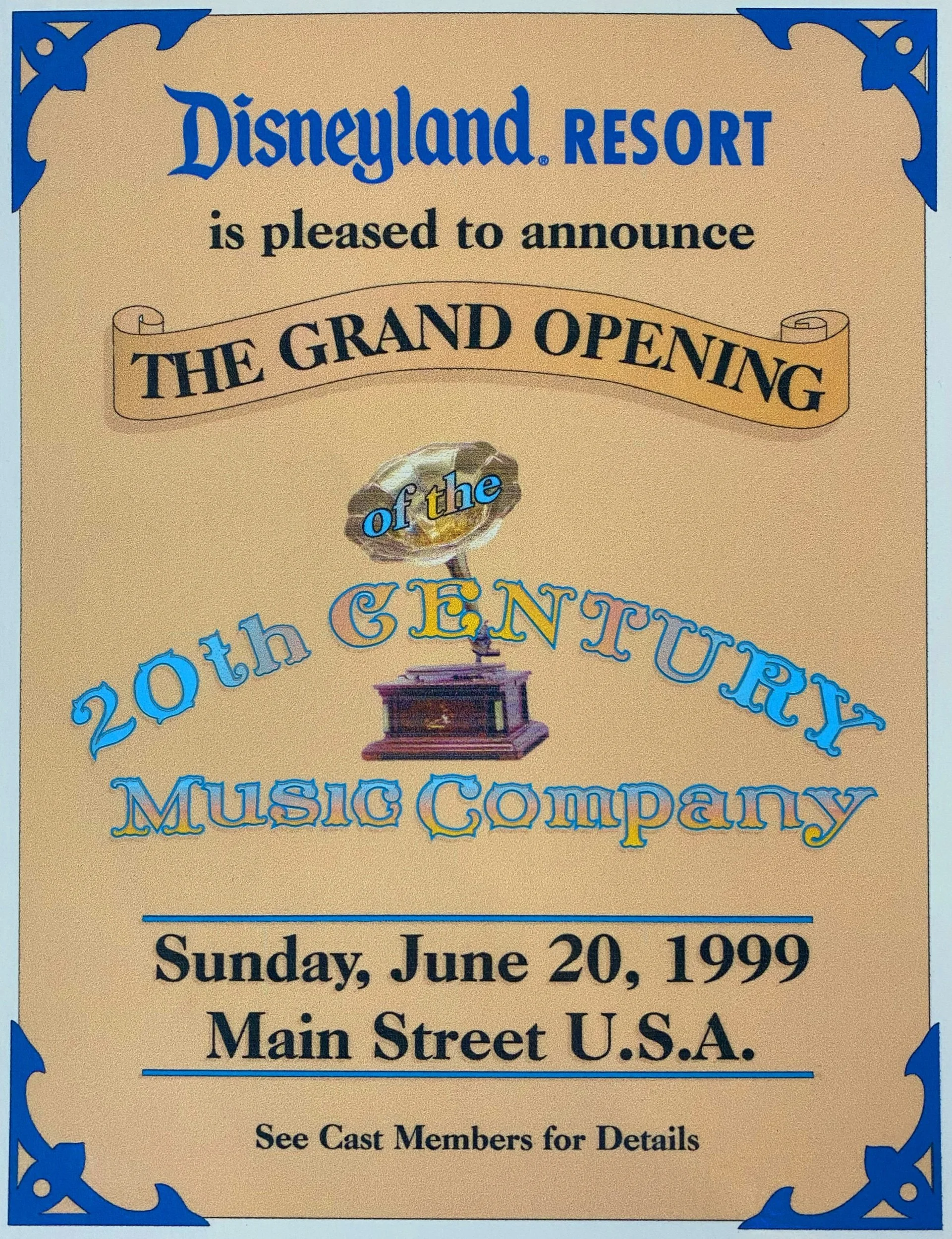 20th Century Music Company Grand Opening sign.