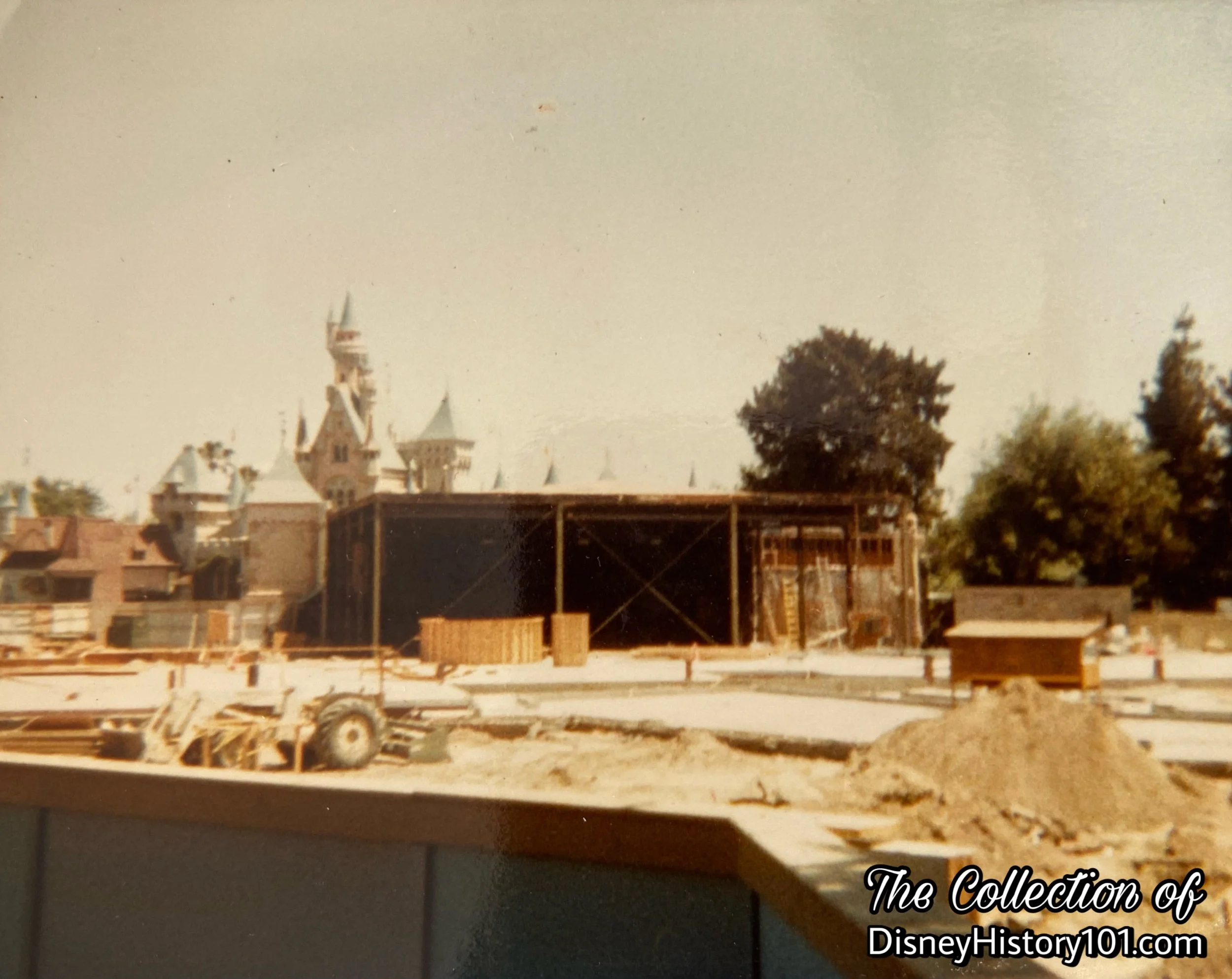 The framework of the old Fantasyland Theater (formerly Mickey Mouse Theater) after the period of demolition, in preparation for New Fantasyland construction.