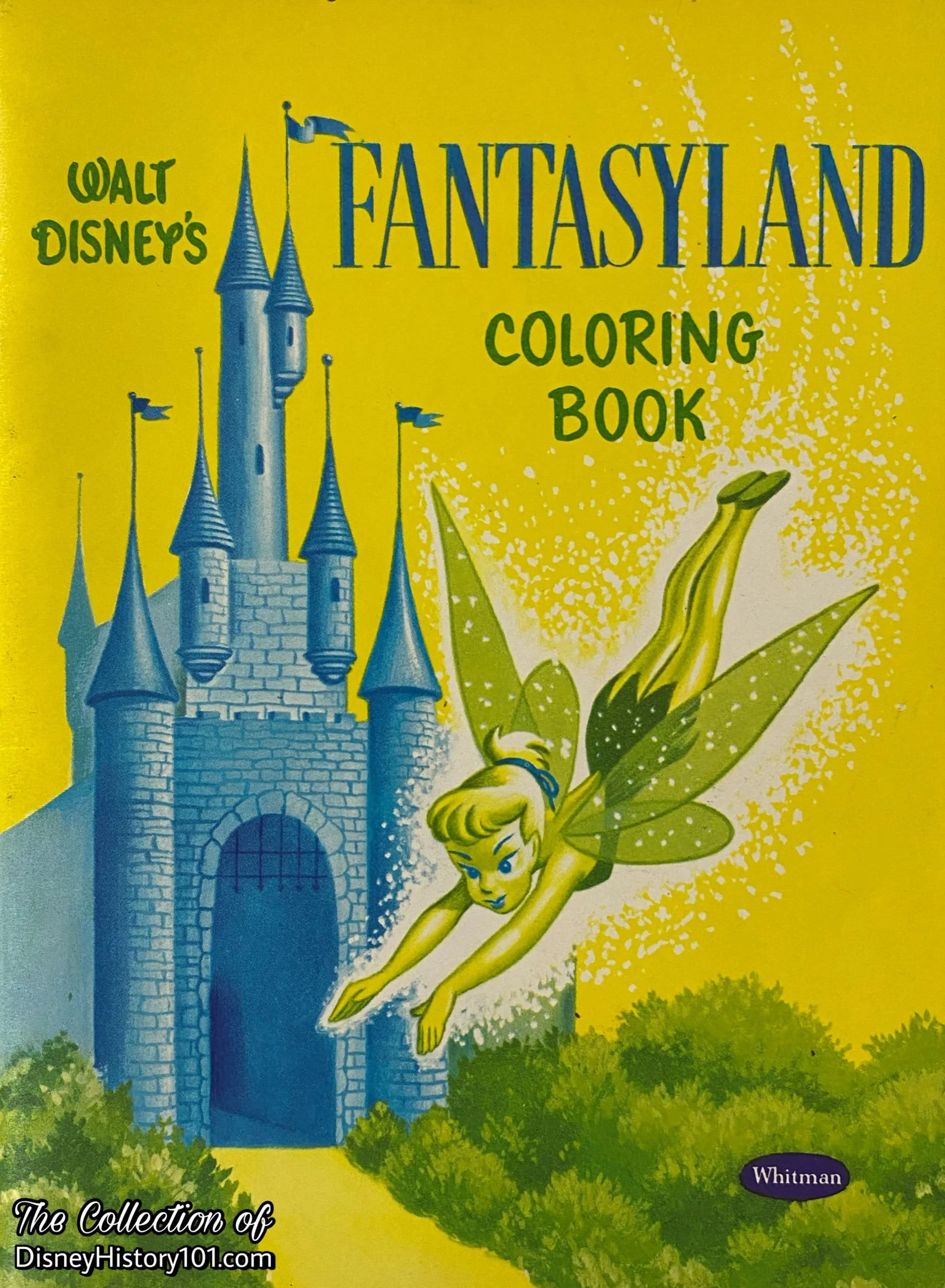 Sleeping Beauty Castle as it appears on the cover of Walt Disney’s Disneyland Fun Box Fantasyland Coloring Fun Book by Whitman, c.1955