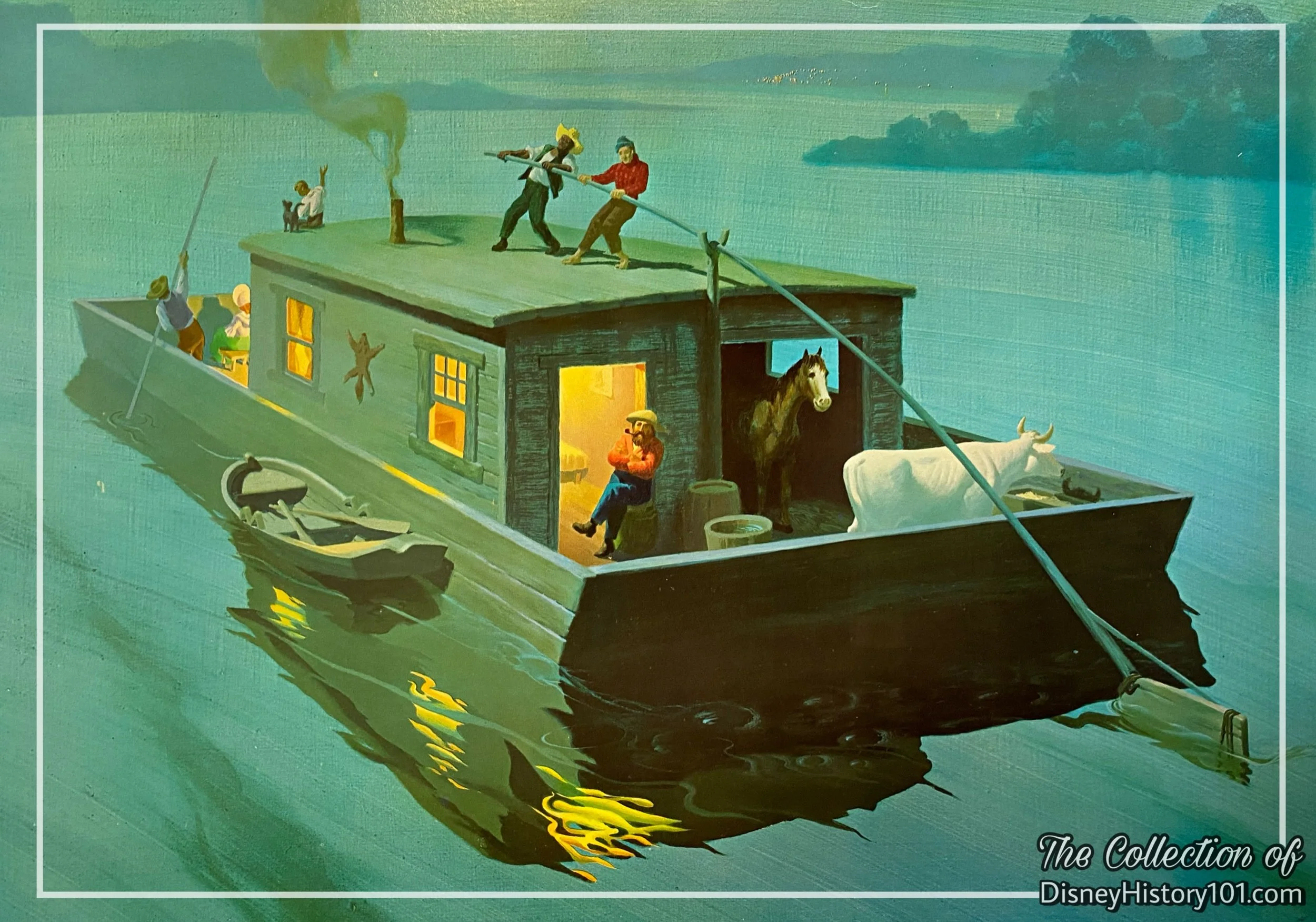 Walt Disney Educational Media Company Print “D” from Set 200 - “Early American Transportation” depicts a flat bottomed boat.