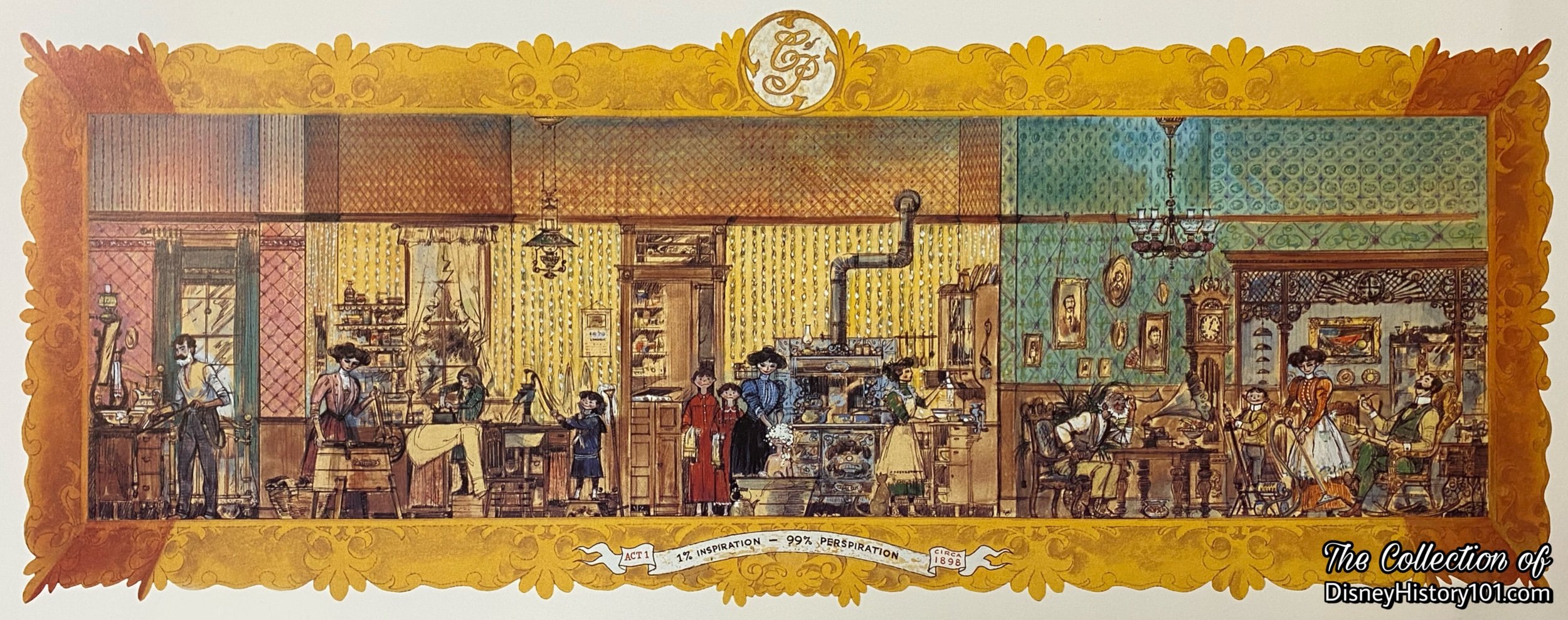 Carousel of Progress Act I tableaux by Sam McKim print released through The Disney Gallery in 1998.