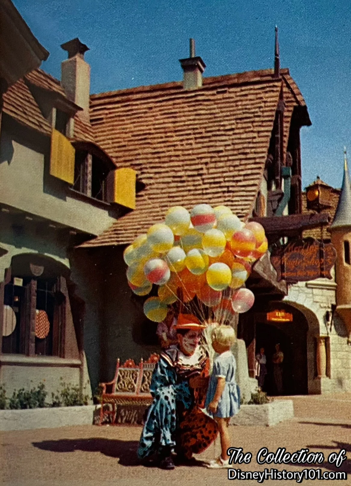 A clown in the Disneyland Souvenir Book in Natural Color, c.1955.