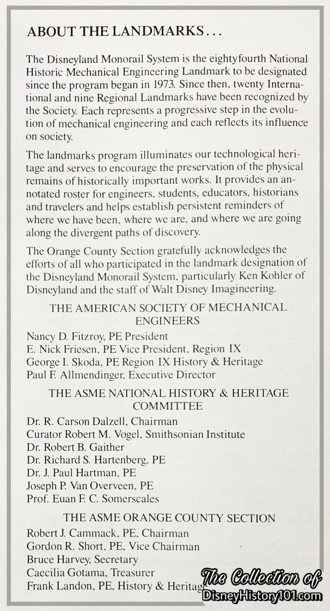 The Disney Monorail System National Historic Mechanical Engineering Landmark Souvenir excerpt, December of 1986.