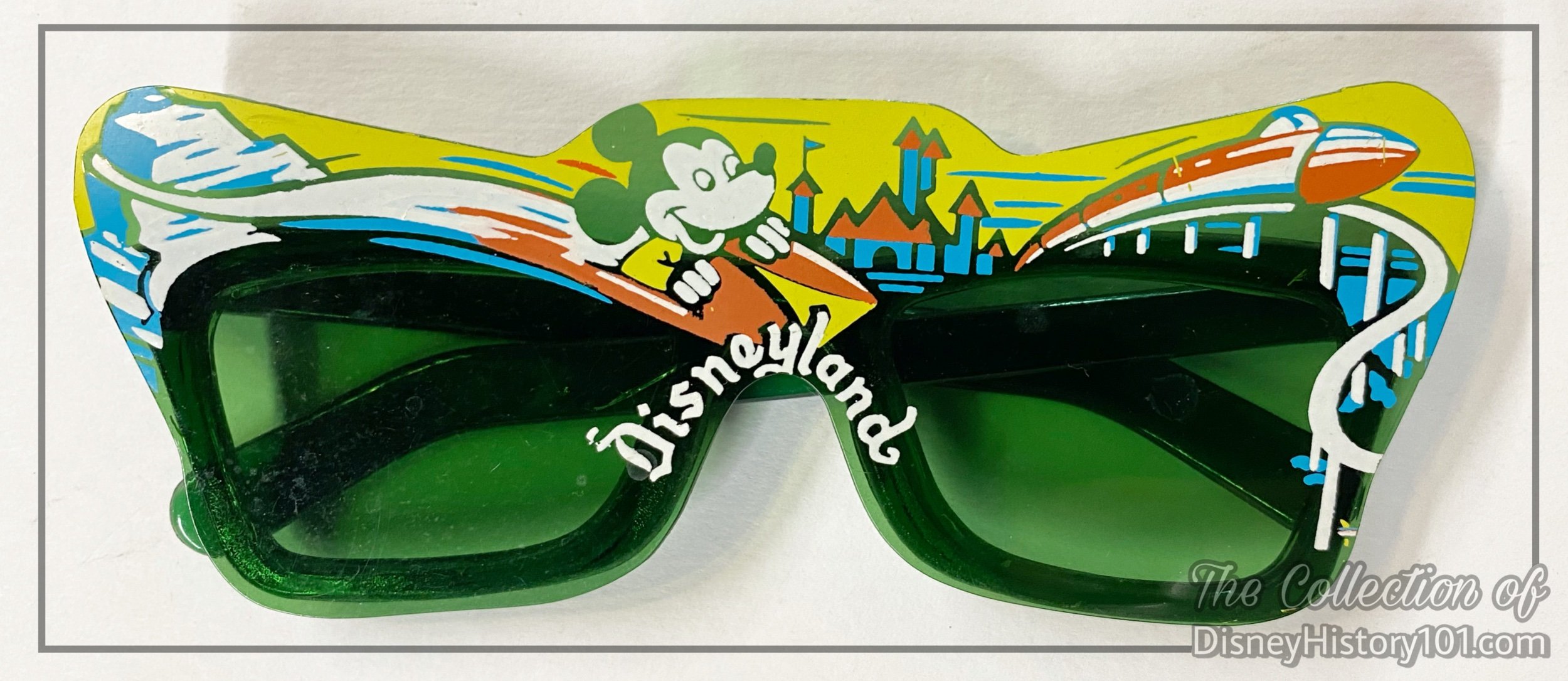 Disneyland Sun Glasses featuring two ‘59 attractions - the Matterhorn Bobsled and the Monorail Train.