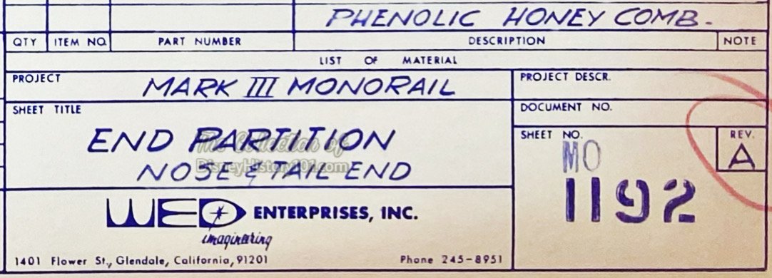 A Mark III Monorail Phenolic Honey Comb drawing title block sample.
