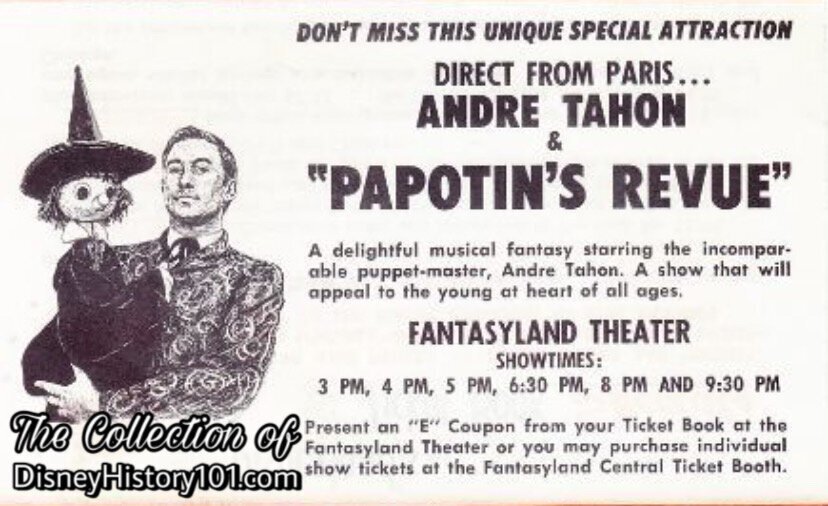    “Mous-Ka Puppets”    Puppeteers and their animated friends were a common sight in Disneyland during Walt’s era. Some participated in parades (like puppeteer  Jack Shafton  in Fantasy on Parade). There were others, like French puppeteer  André Taho