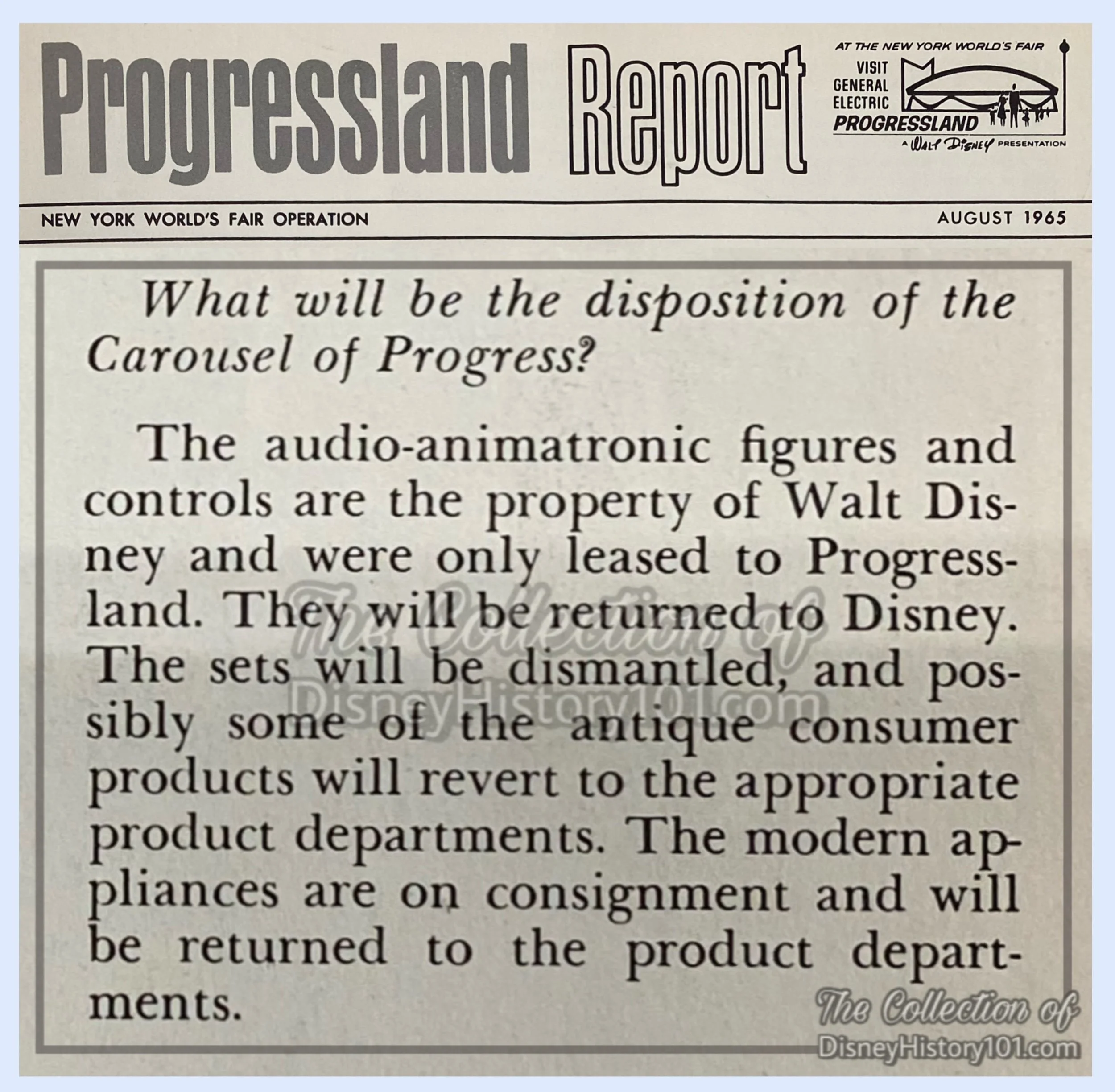 Progressland Report (August, 1965) Excerpt.