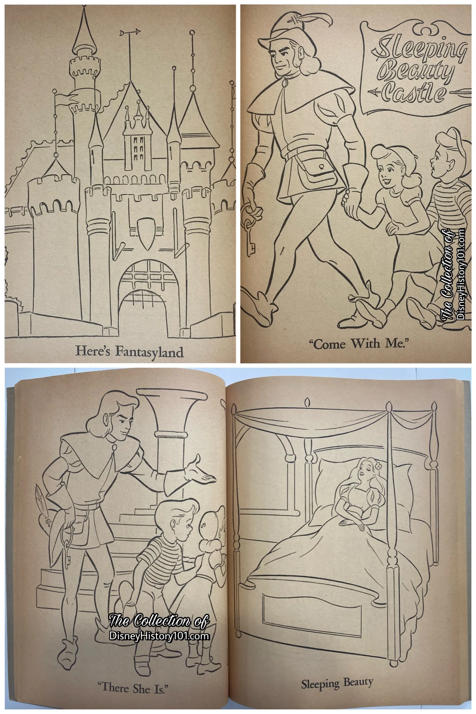Years before the Walt Disney Productions motion picture release, an interior walk-through was suggested within Walt Disney’s Disneyland Coloring Book by Whitman excerpt, c.1955.