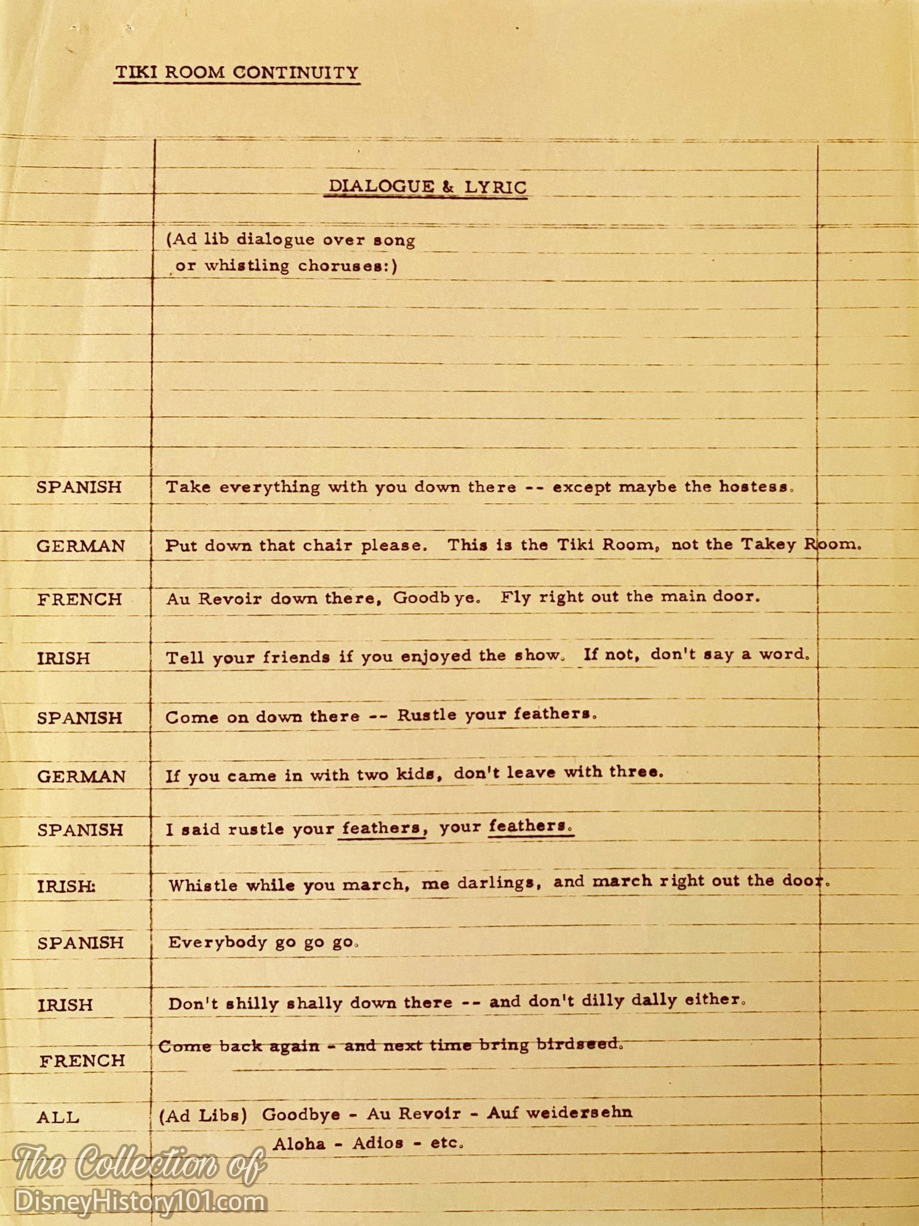 Tiki Room Dialogue and Lyrics.