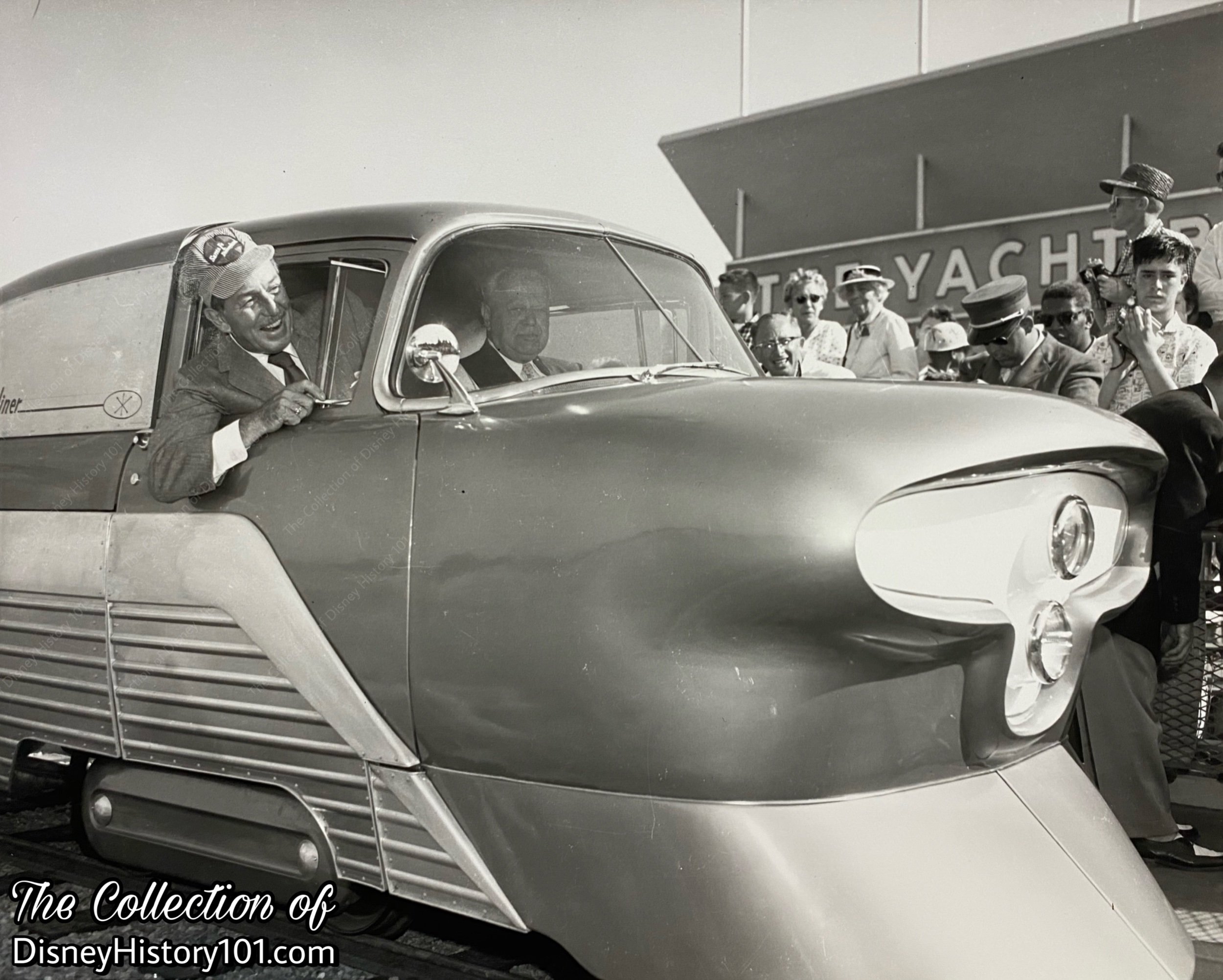 A Press Release Photo of Walt Disney in the Viewliner Train of Tomorrow; ©️Walt Disney Productions