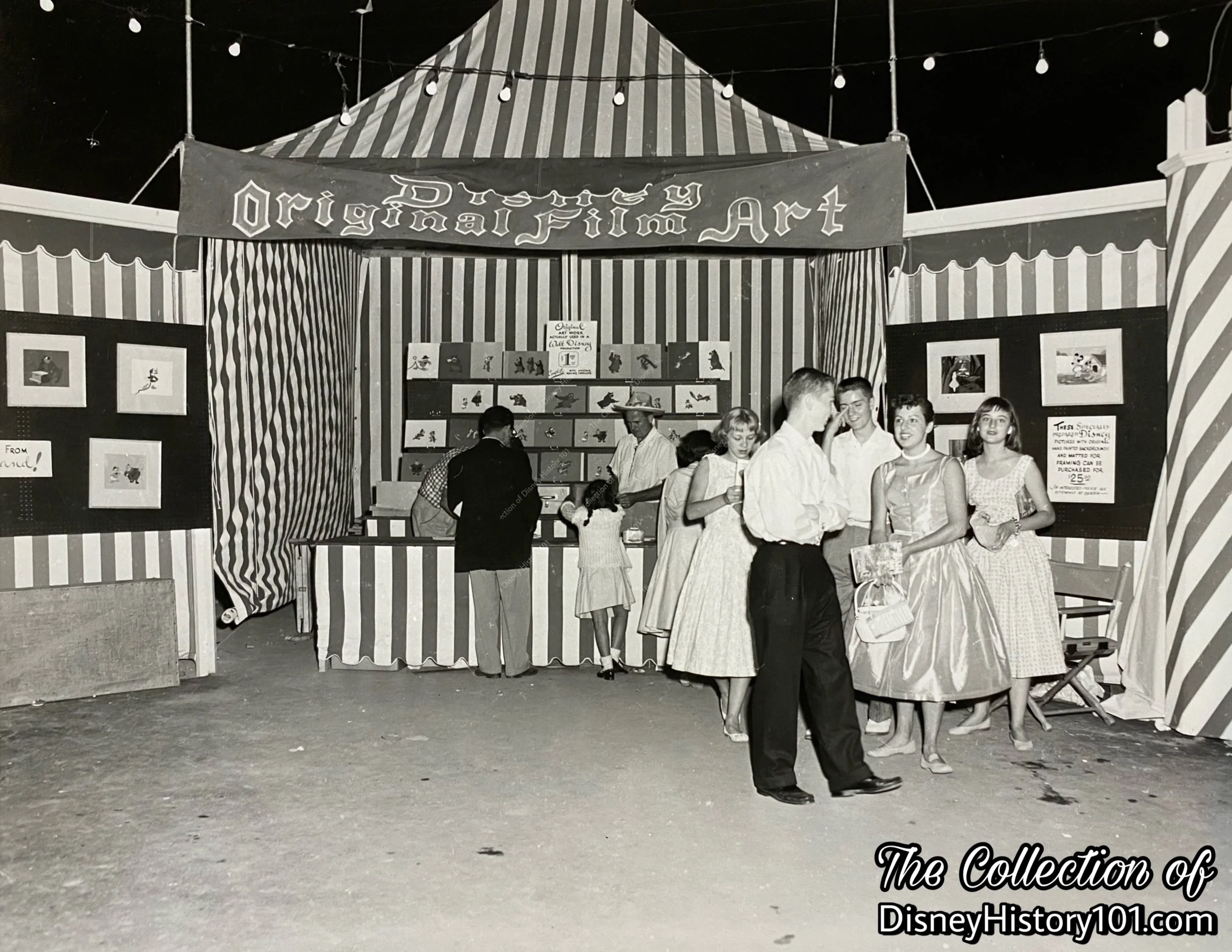 A press release photo depicts the original Art Corner, purveyor of Disney Film Art ; © Walt Disney Productions.