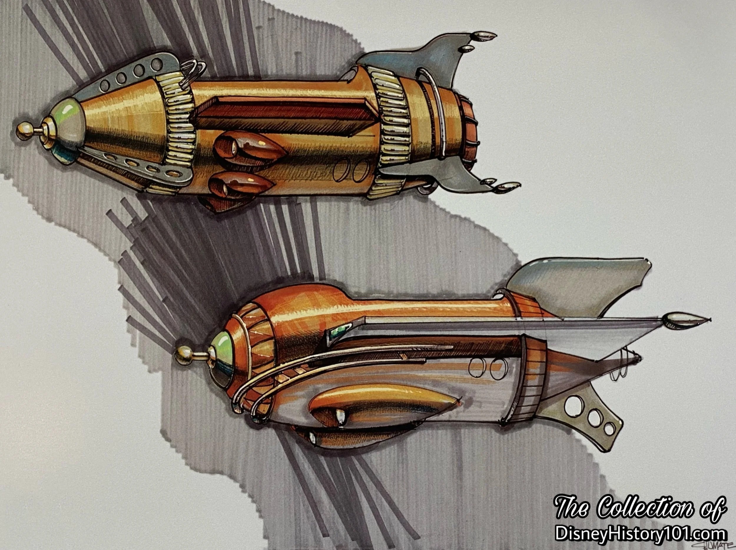 Astro Orbiter concept by Mark Shumate (released as a limited-edition print through The Disney Gallery); ©️The Walt Disney Company. 