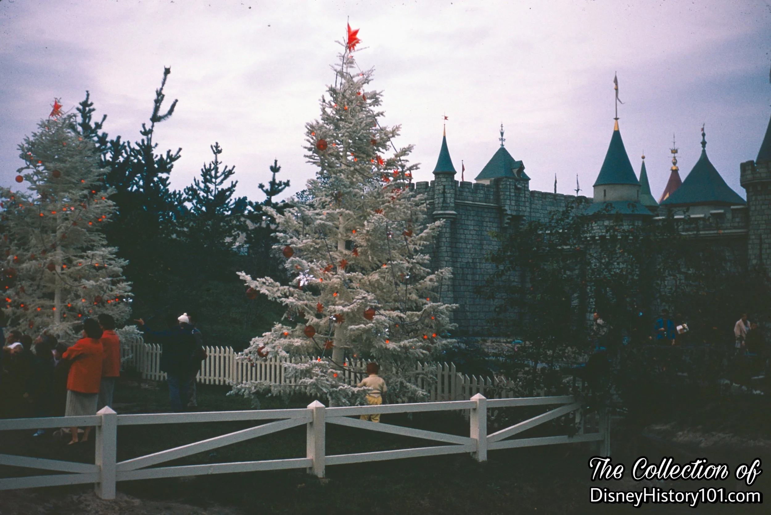 Ten 20-foot trees, painted white and glowing with red bulbs are scattered around the central stage of the Bowl.