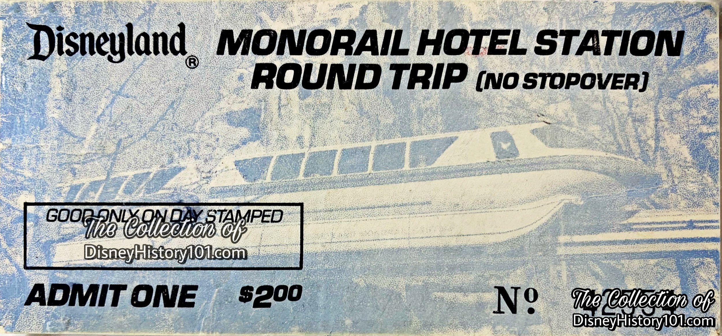 Disneyland Monorail Round Trip Admission Media, c.1987.