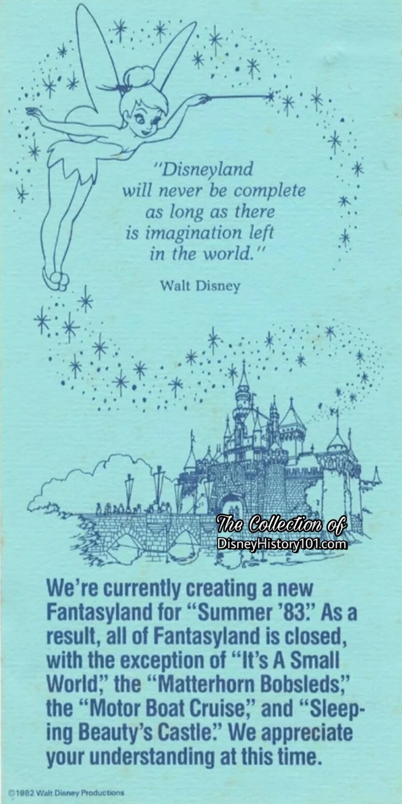 During the construction, this style of handbill was issued to guests of Disneyland. 
