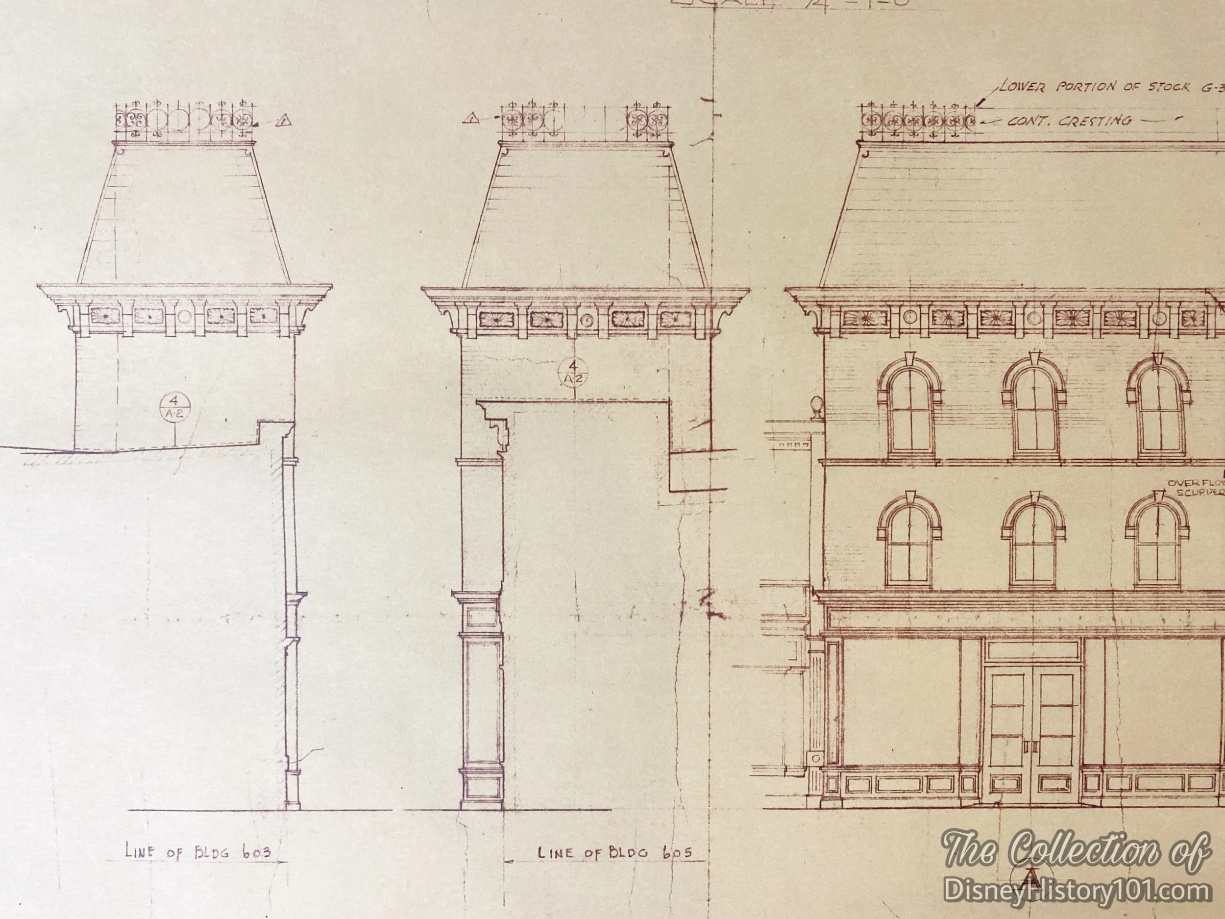 The Market House Architectural Facade depicted on the “Main Street 600 Block Scale Plans & Elevations” drawn by Ed Held, checked by GMB, by February 19, 1955; Disneyland, Inc.