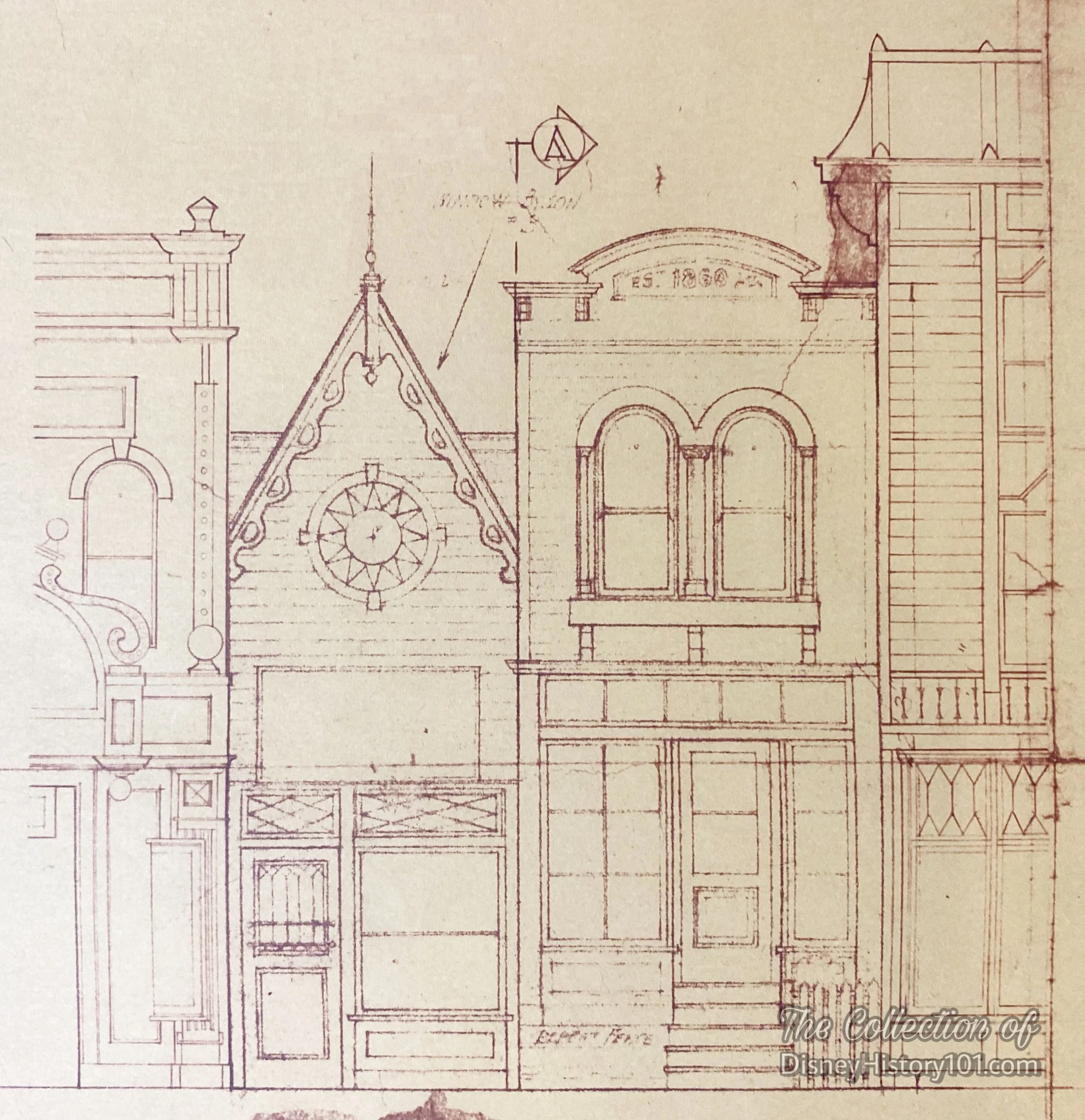 “1/4 Scale Plans & Elevations” for the 600 Block of Main Street Architectural Facade produced by WEDEnterprises, Inc.