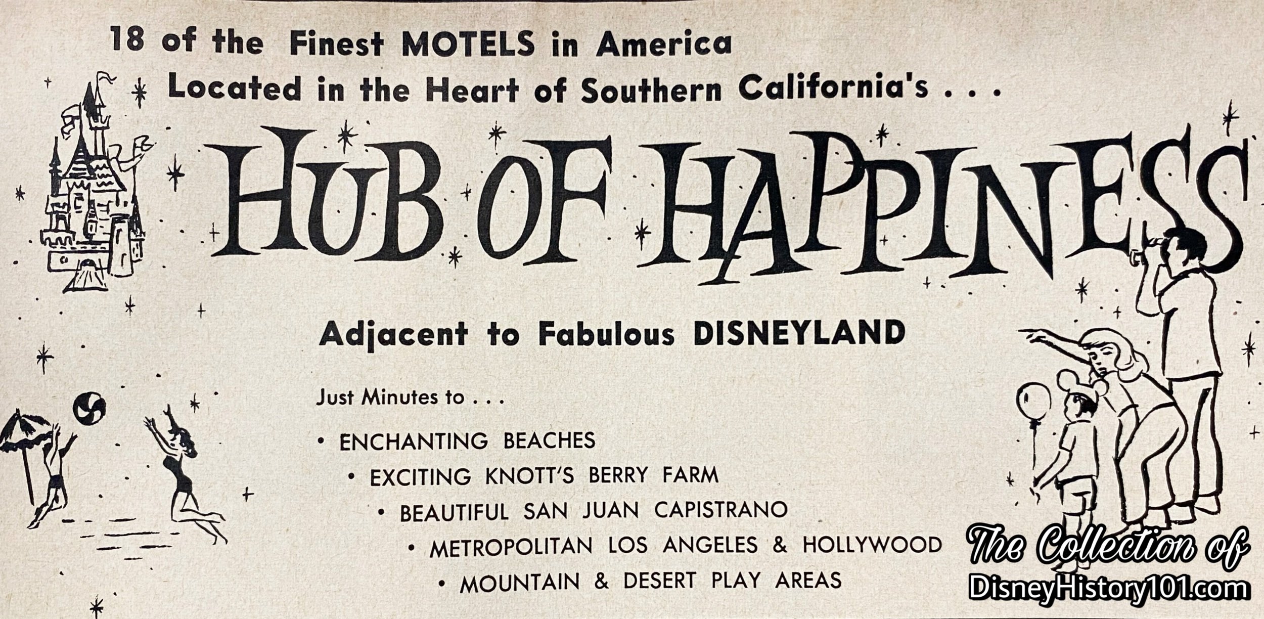 The expression “Hub of Happiness” in an advertisement published in Vacationland, for Spring 1959.