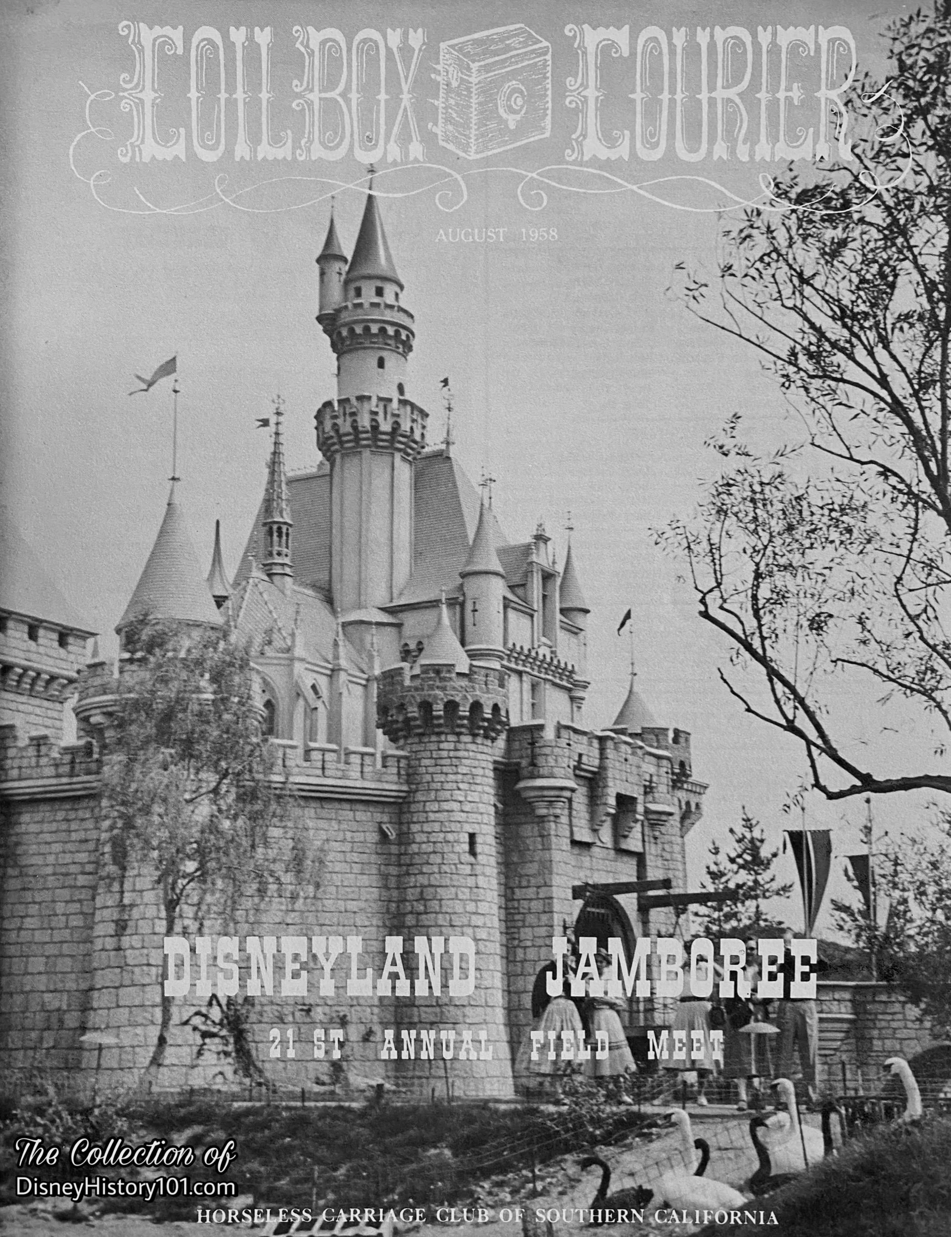 Note the swans in the foreground on the cover of “Coilbox Courier” (August 1958).