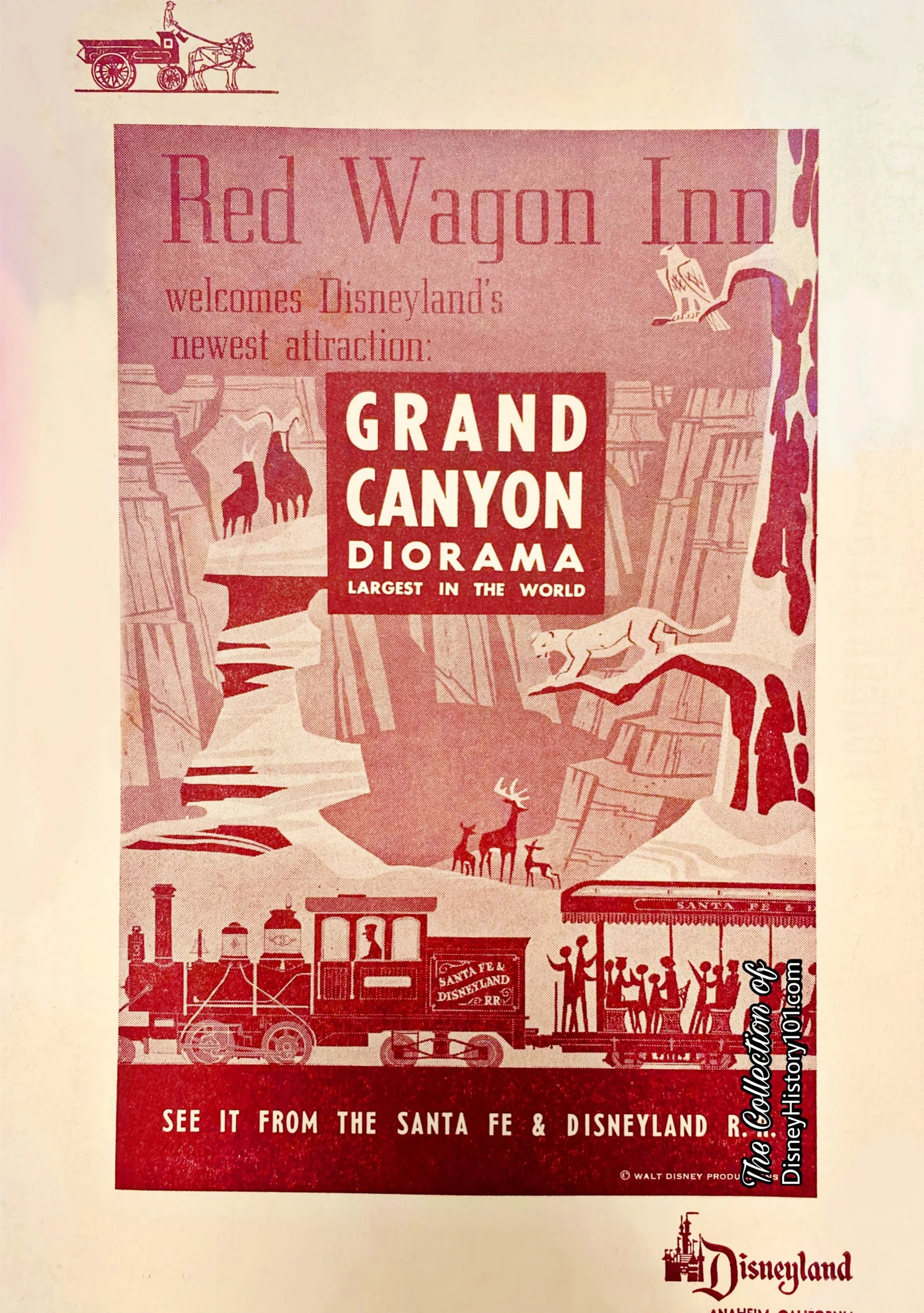 Red Wagon Inn Menu promoting the newest attraction - The Grand Canyon Diorama ; published 1958. 