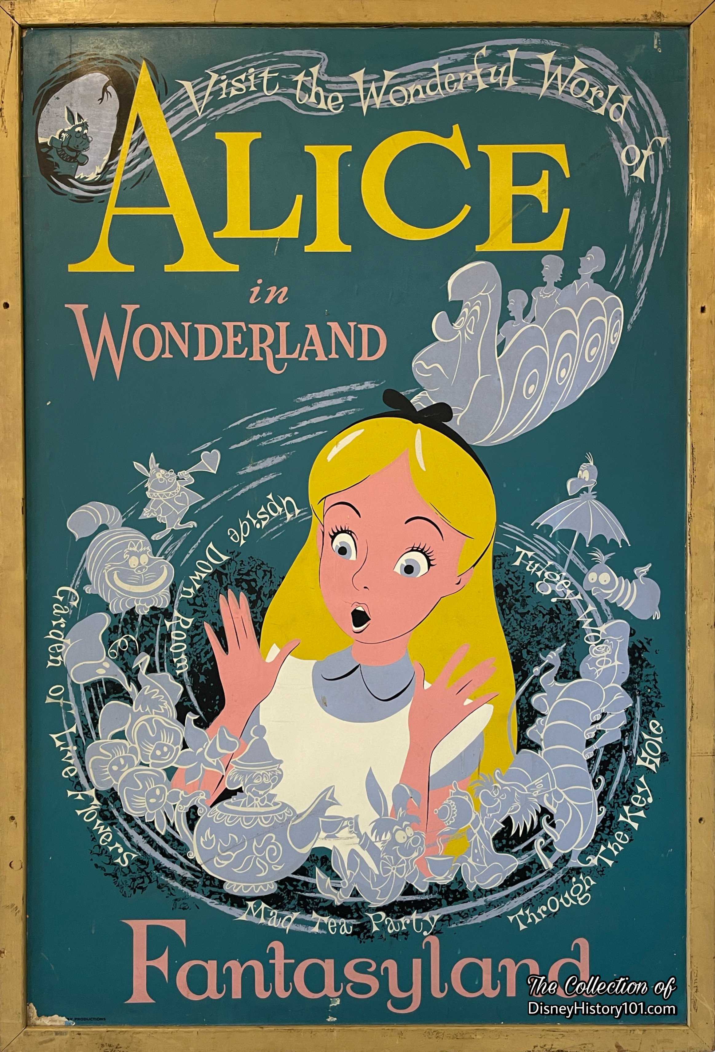 A 1958 silkscreened Disneyland Park® poster advertising Alice in Wonderland, by Sam McKim, 1958.