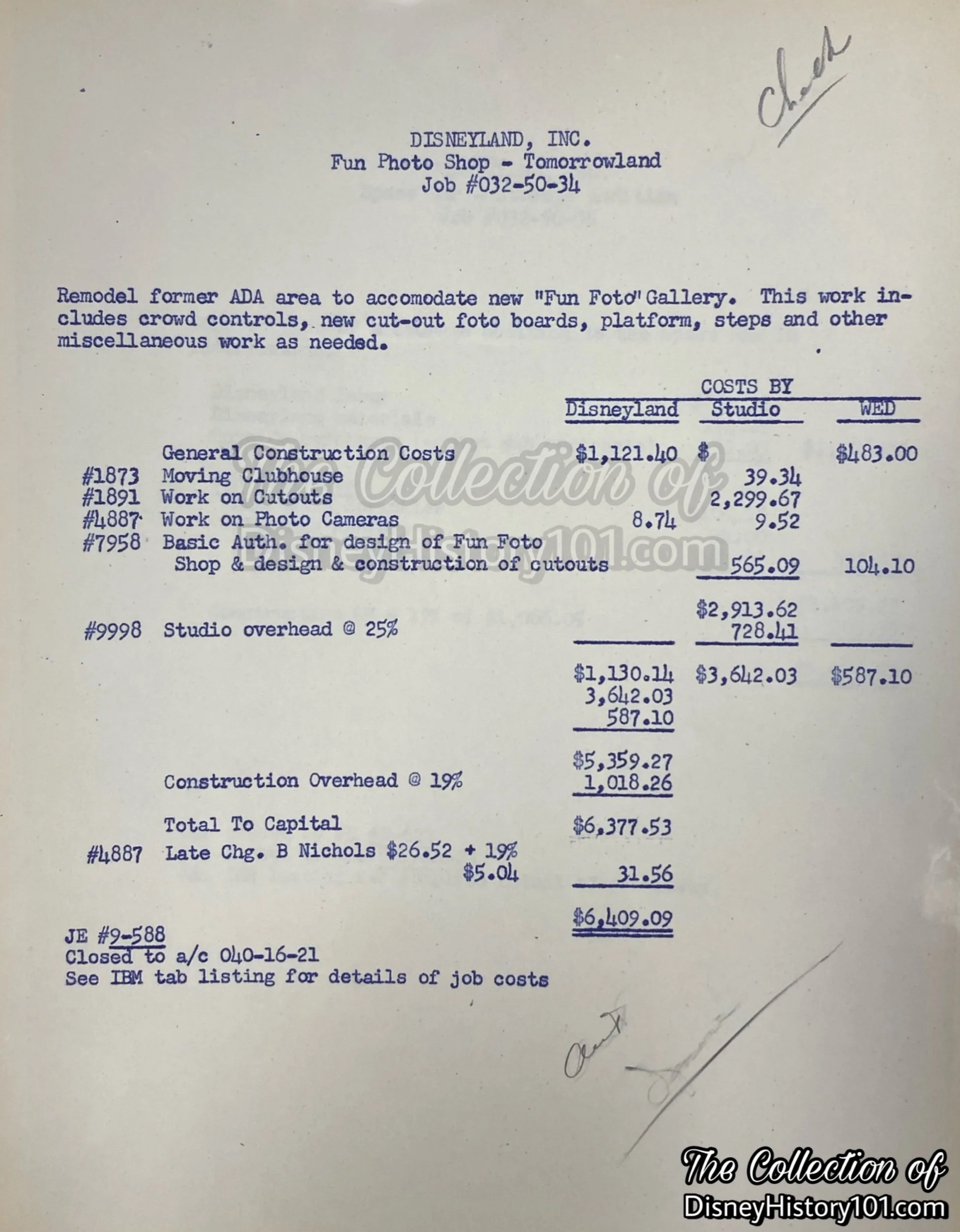 A Disneyland, Inc. Job Order for the Fun Photo Shop.