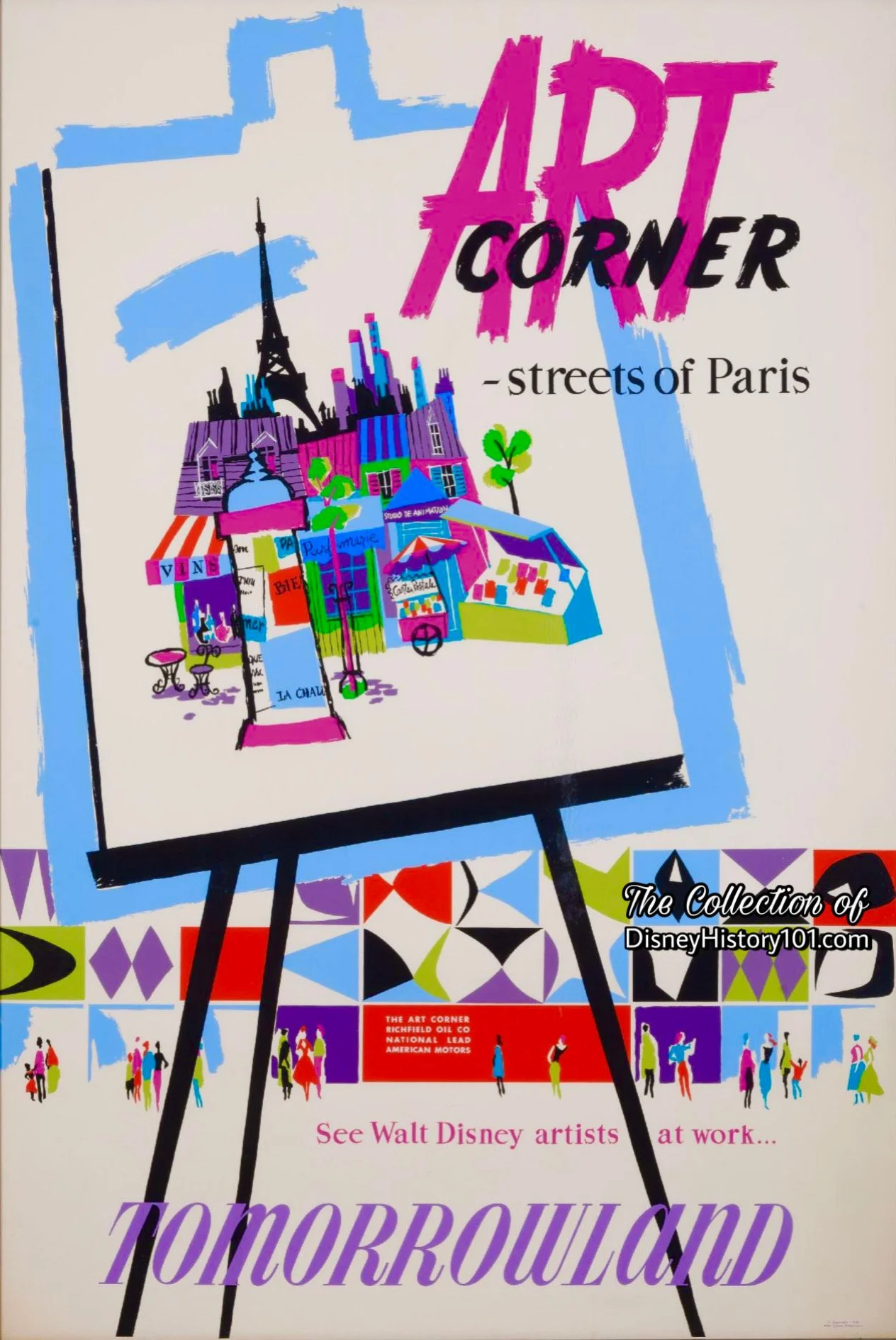 The Art Corner poster by Bjorn Aronson; (with participant sponsors - Richfield Oil Company, National Lead, and American Motors).