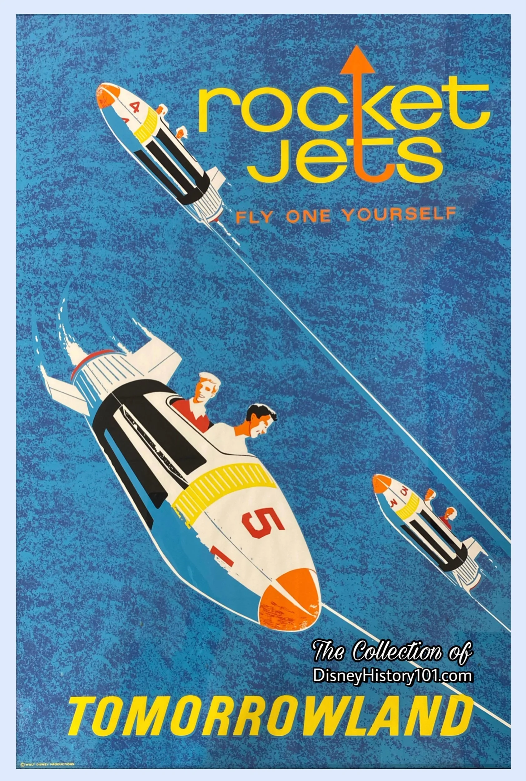 Inspired by Bjorn Aronson’s AstroJet poster is the Rocket Jets Attraction Poster by Ken Chapman, 1967; All art work, posters, etc. created by the Walt Disney Studios.