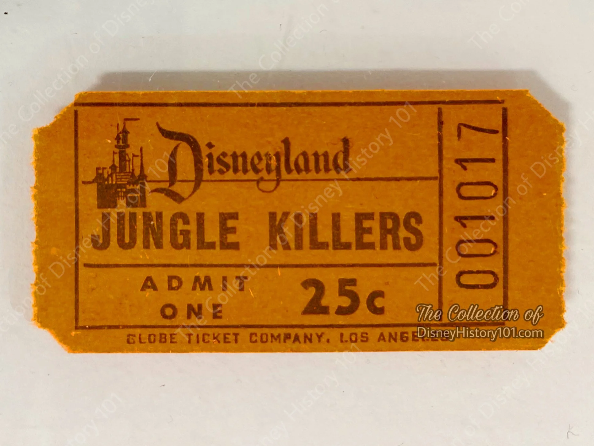 A Rare “Jungle Killers” Show Admission Ticket with its 25¢ Price.