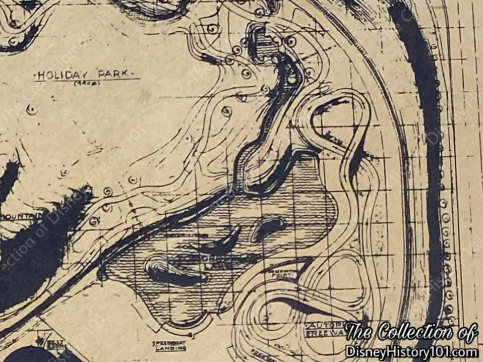Speedboat Landing & Tomorrowland Lake; Plot Plan of Disneyland by Marvin Aubrey Davis of WED.