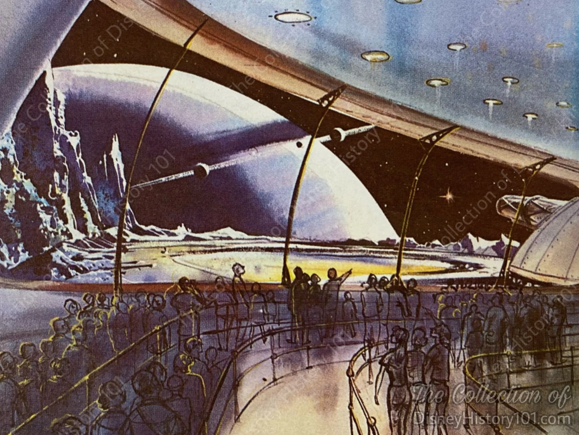 An Adventures in Science Audience Waiting Area concept in “Walt Disney’s Guide to Disneyland” published 1959.