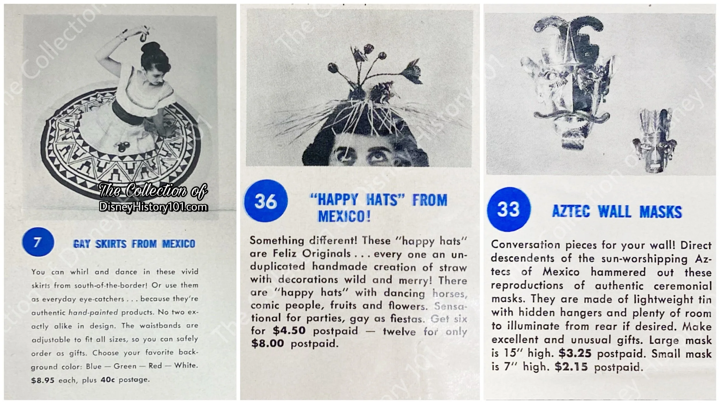 Fabulous Mexican-manufactured gifts from Walt Disney’s Magic Kingdom were available to readers of The Disneyland News, who received “Order by Mail” inserts. 